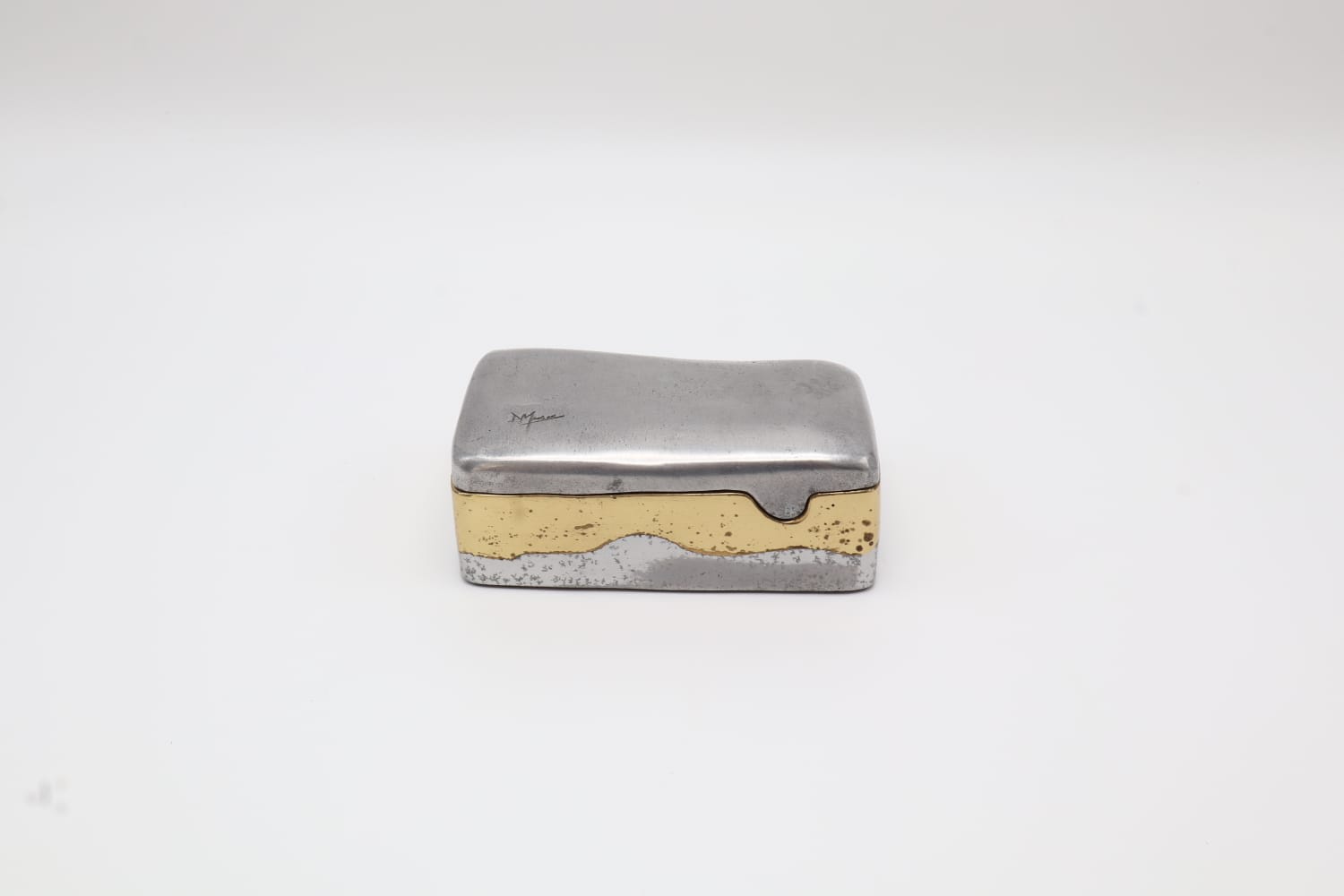 David Marshall Brutalist Aluminium & Brass Box – Spain, c. 1970 — detail view