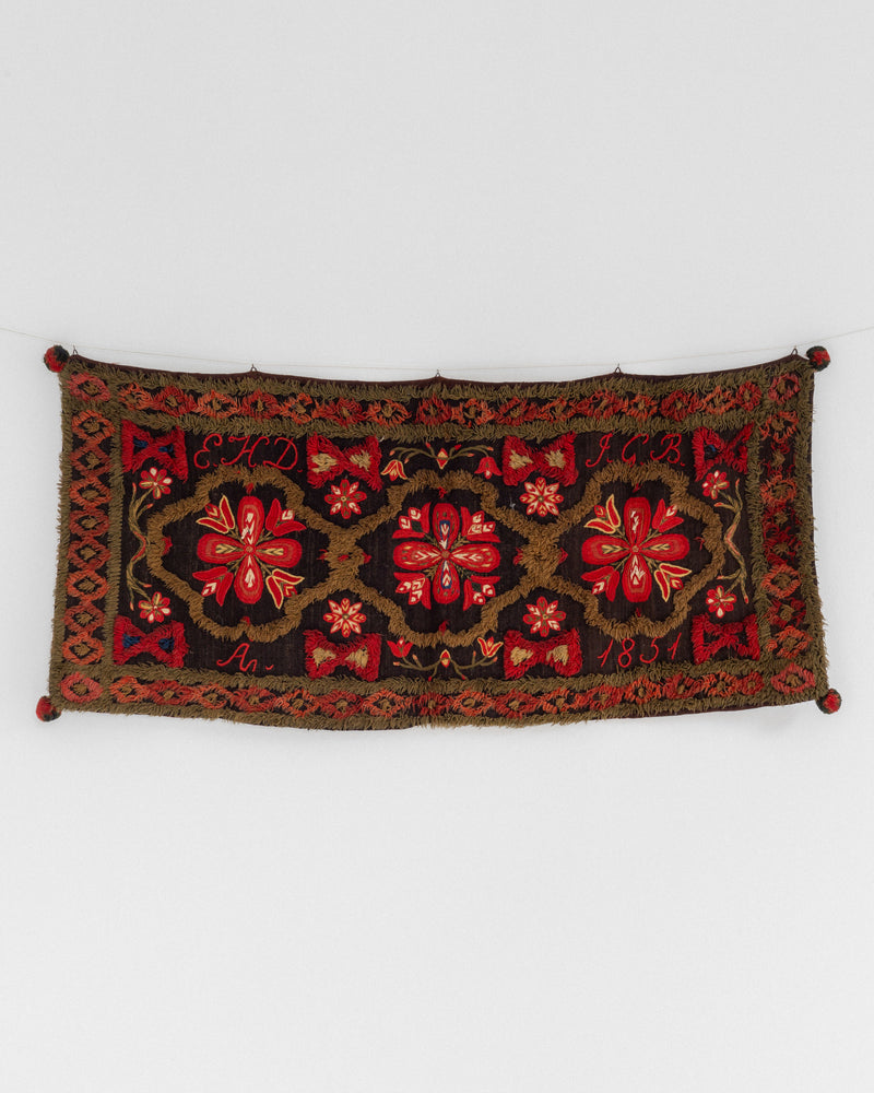 Floral embroidery detail of 1851 Swedish wedding tapestry