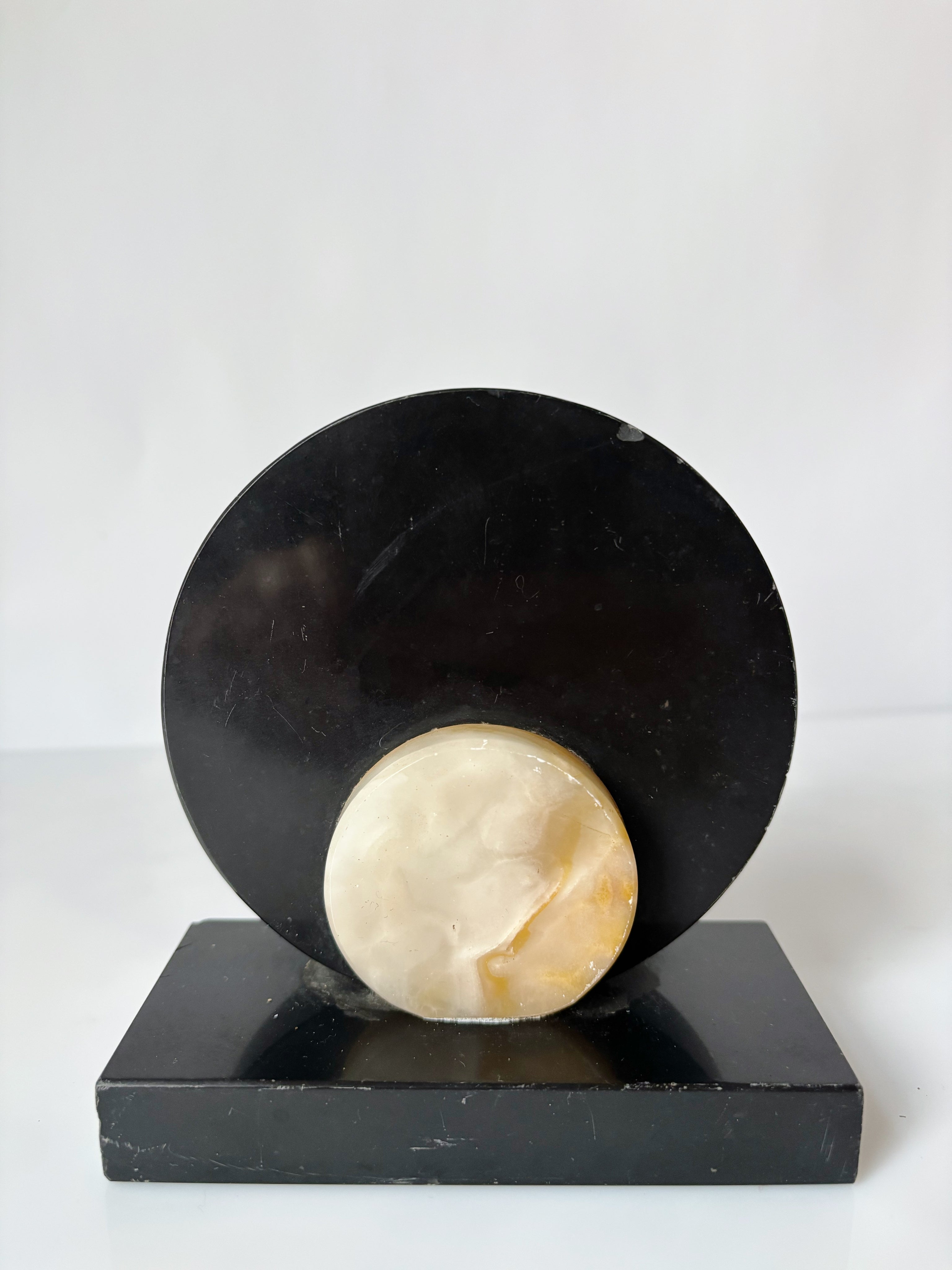 Art Deco Marble & Onyx Bookends, Germany — side angle showing black marble and onyx detail