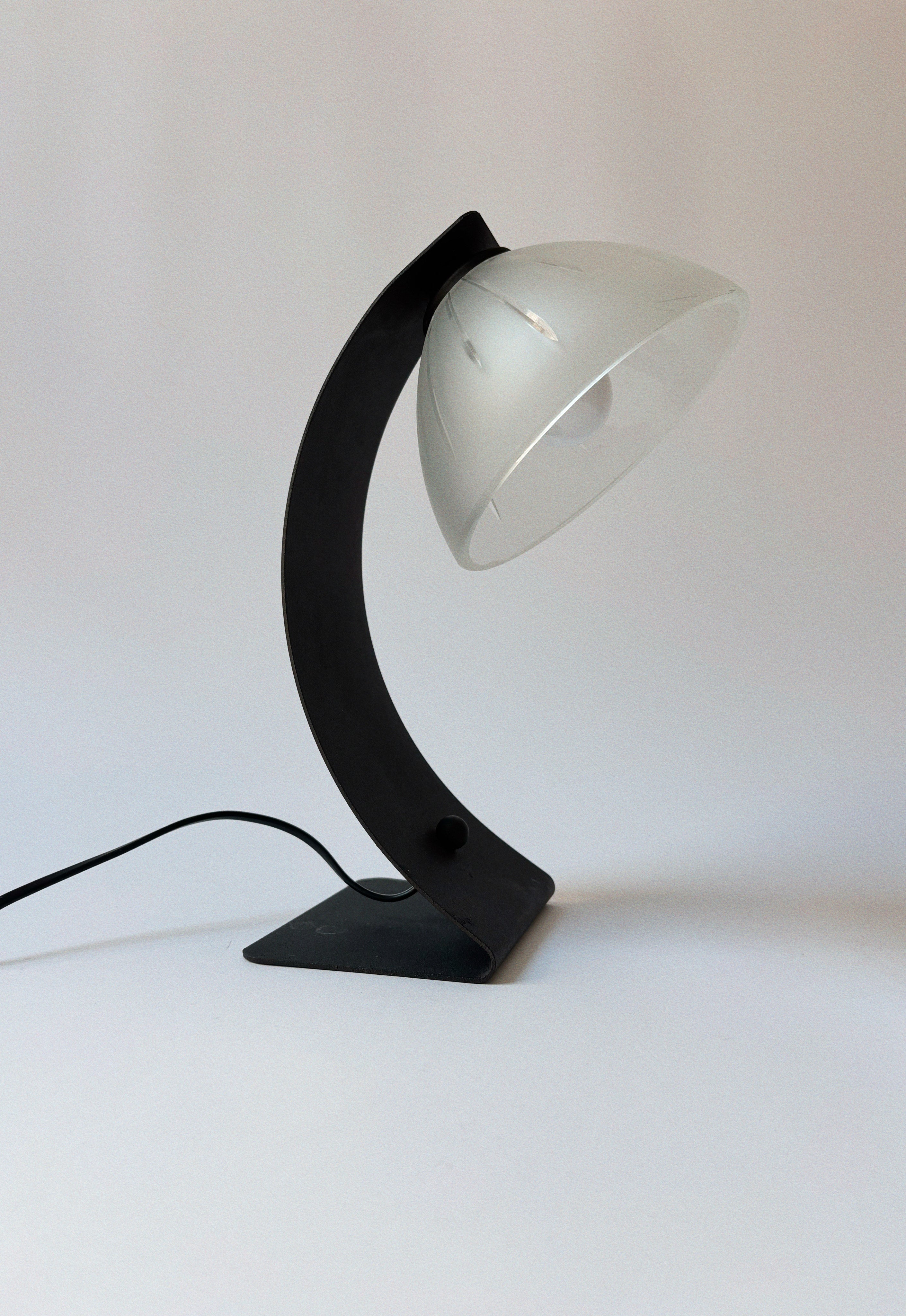 Arched Metal and Glass Lamp, Italy c. 1990’s - 2000’s — angled view on white background