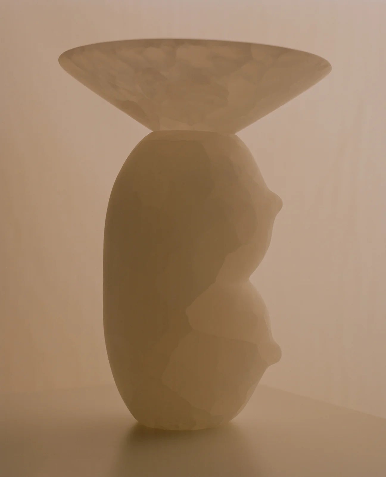 CLELIA White Onyx Sculptural Vase — side view highlighting textured surface