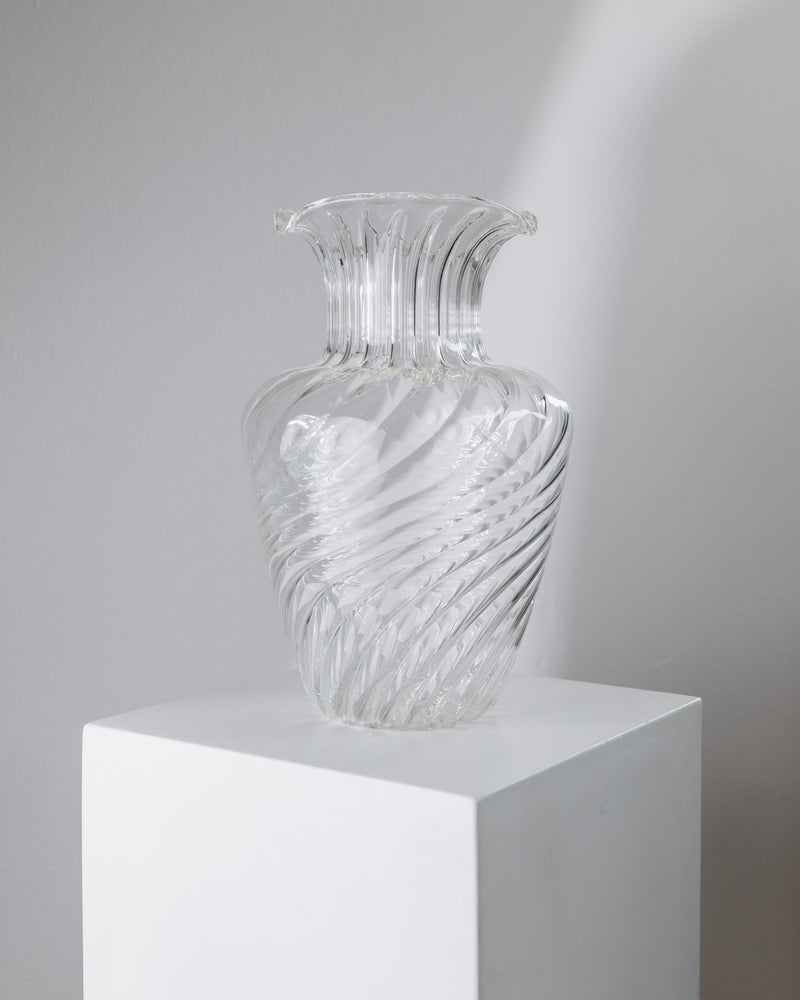 Large ribbed glass vase with fluted neck by Soffiera Parise 1970s
