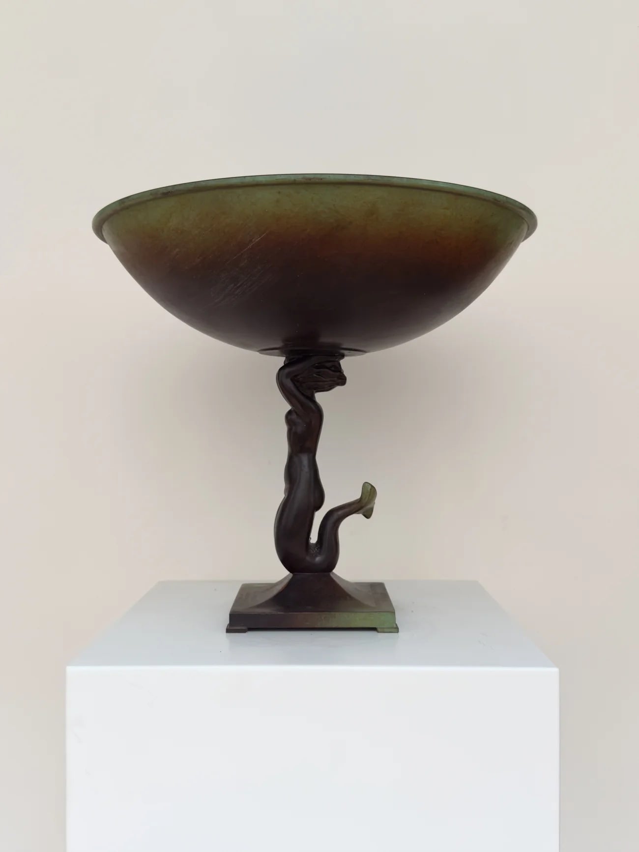 Art Deco Bronze Bowl with Mermaid Figure