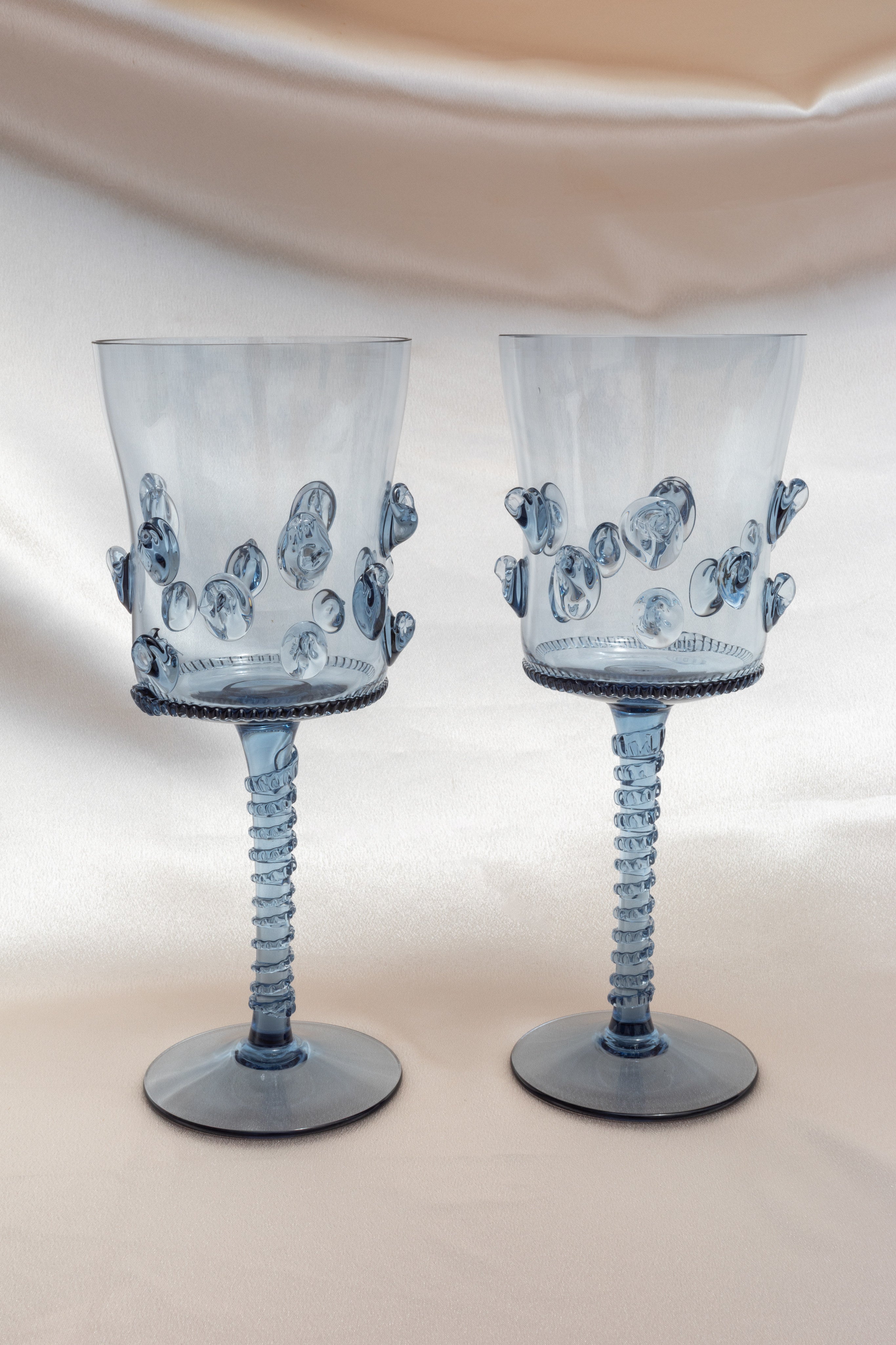 Pair of Mouthblown Wine Glass - Dots