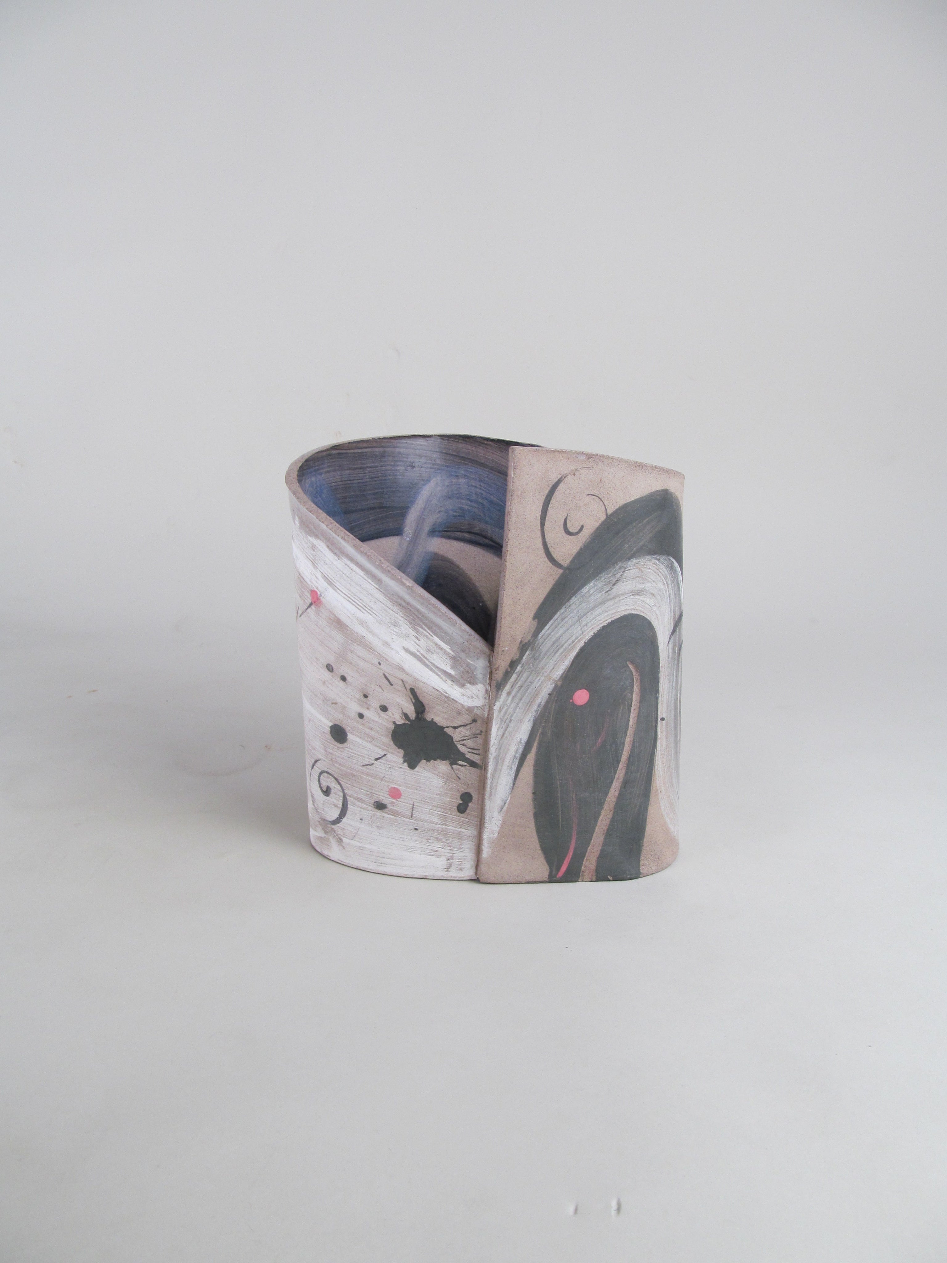 Signed Studio Vessel ‘Jonat’ — side angle showing abstract painted design