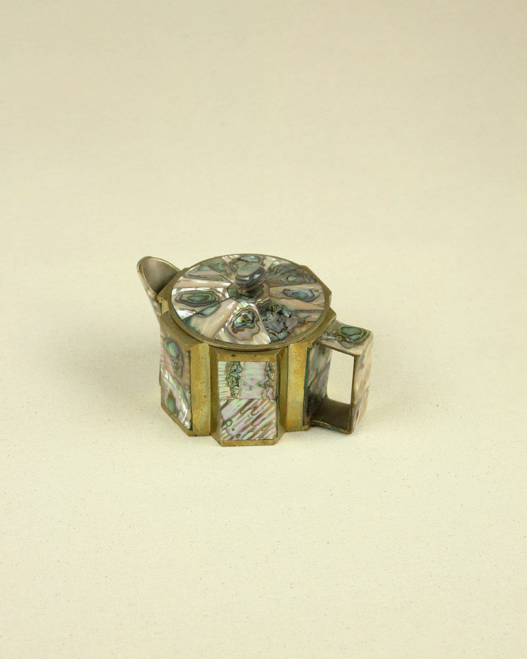 Vintage Abalone Jar — side angle showing iridescent shell details