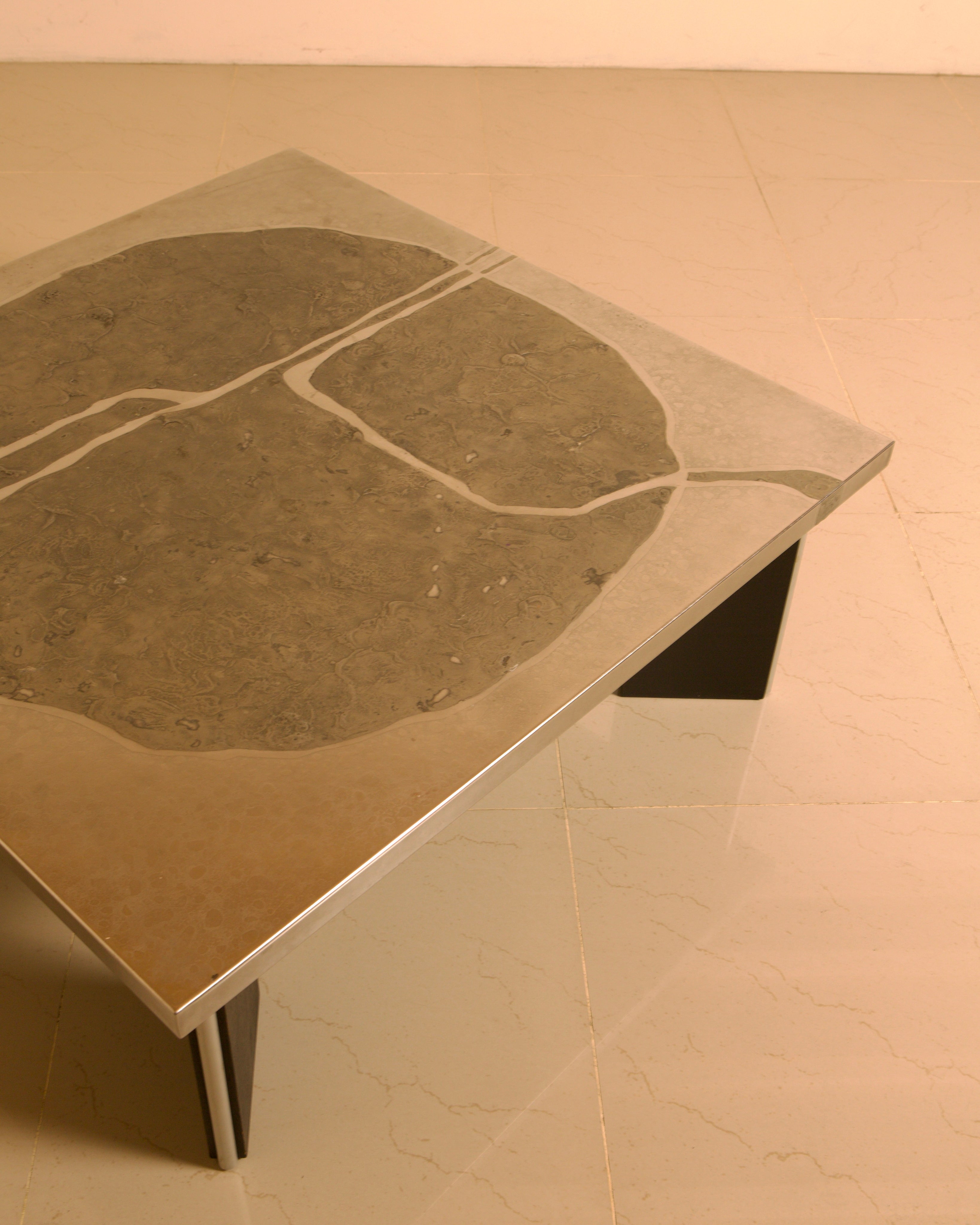 Sculptural coffee table in wood and steel by Heinz Lilienthal, 1960s — in context