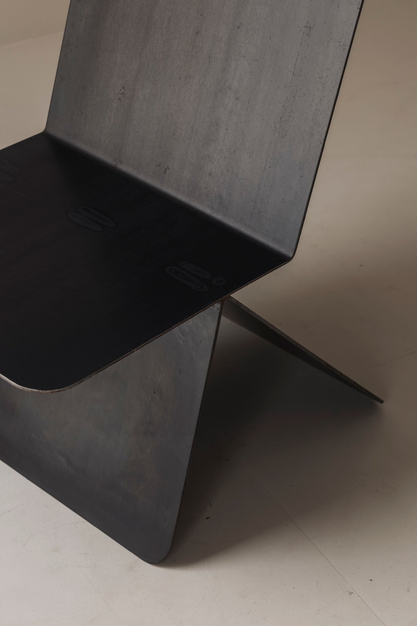 Prototype Modernist Architectural Side Chair, 1980s — top view of black metal seat