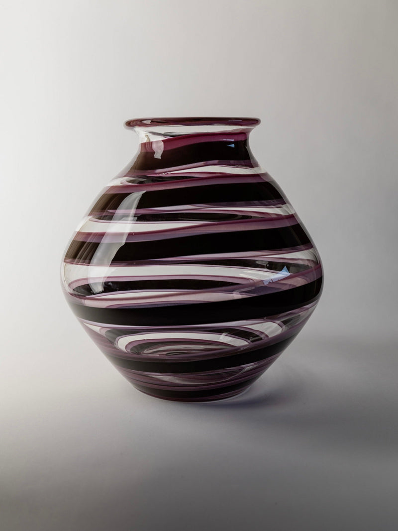 Large Murano Glass Vase, Italy 1970s by Bottega Jacobs | The Oblist — handcrafted purple and white stripes