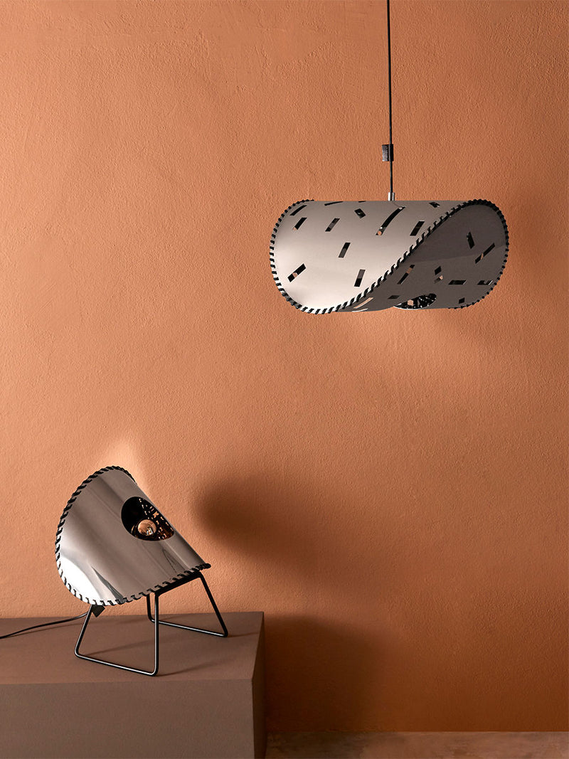 Zero' Pendant Light - Van der Leck Edition — close-up of metallic shade against orange wall