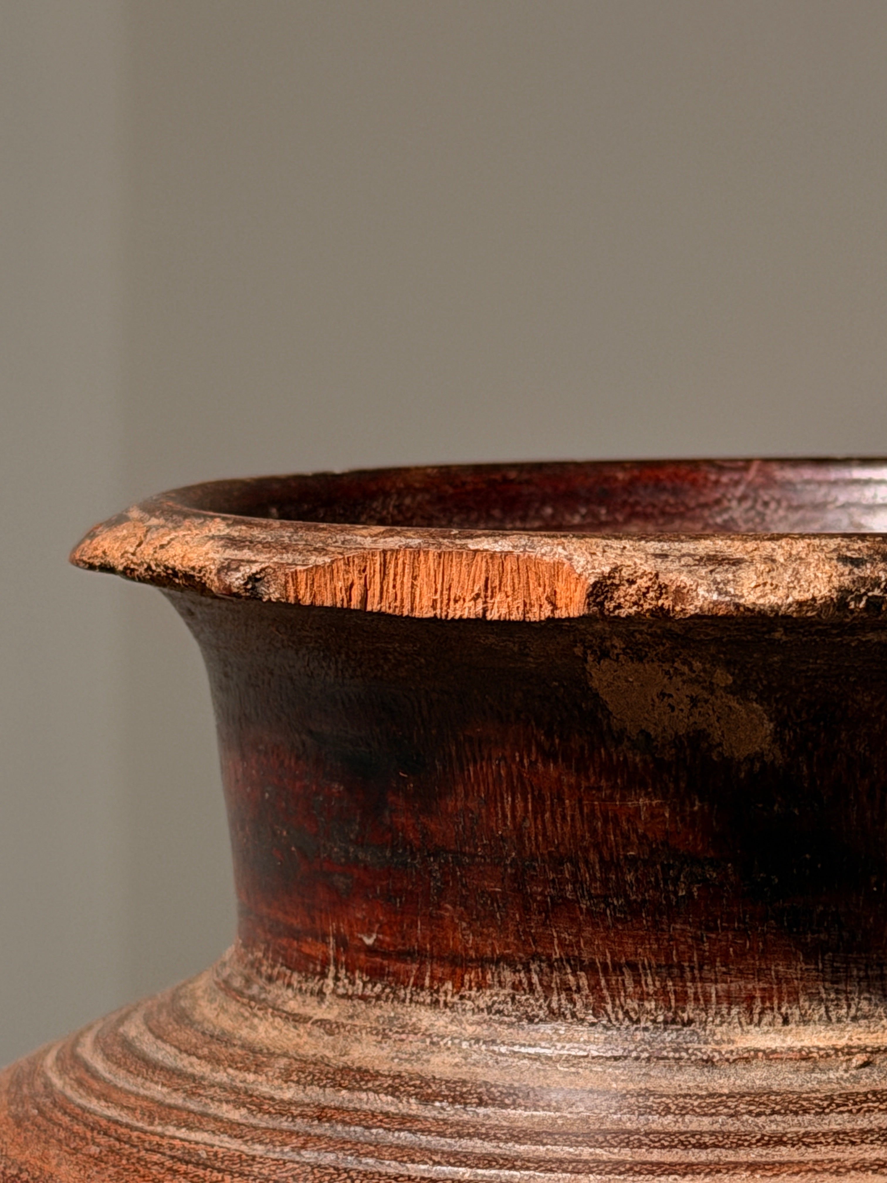 Carved wooden vase, French folk art, early 20th century. — lifestyle setting