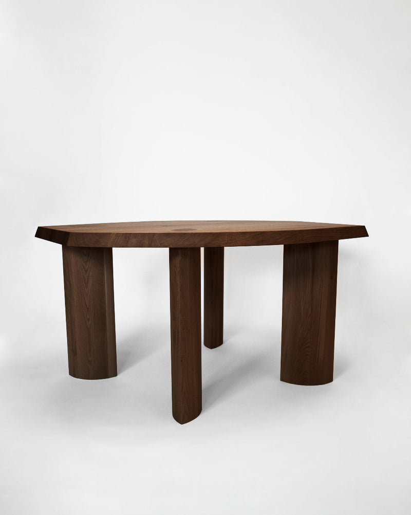 Gilbert Edge Dining Table - Dark Oiled Oak — angled view highlighting solid oak construction