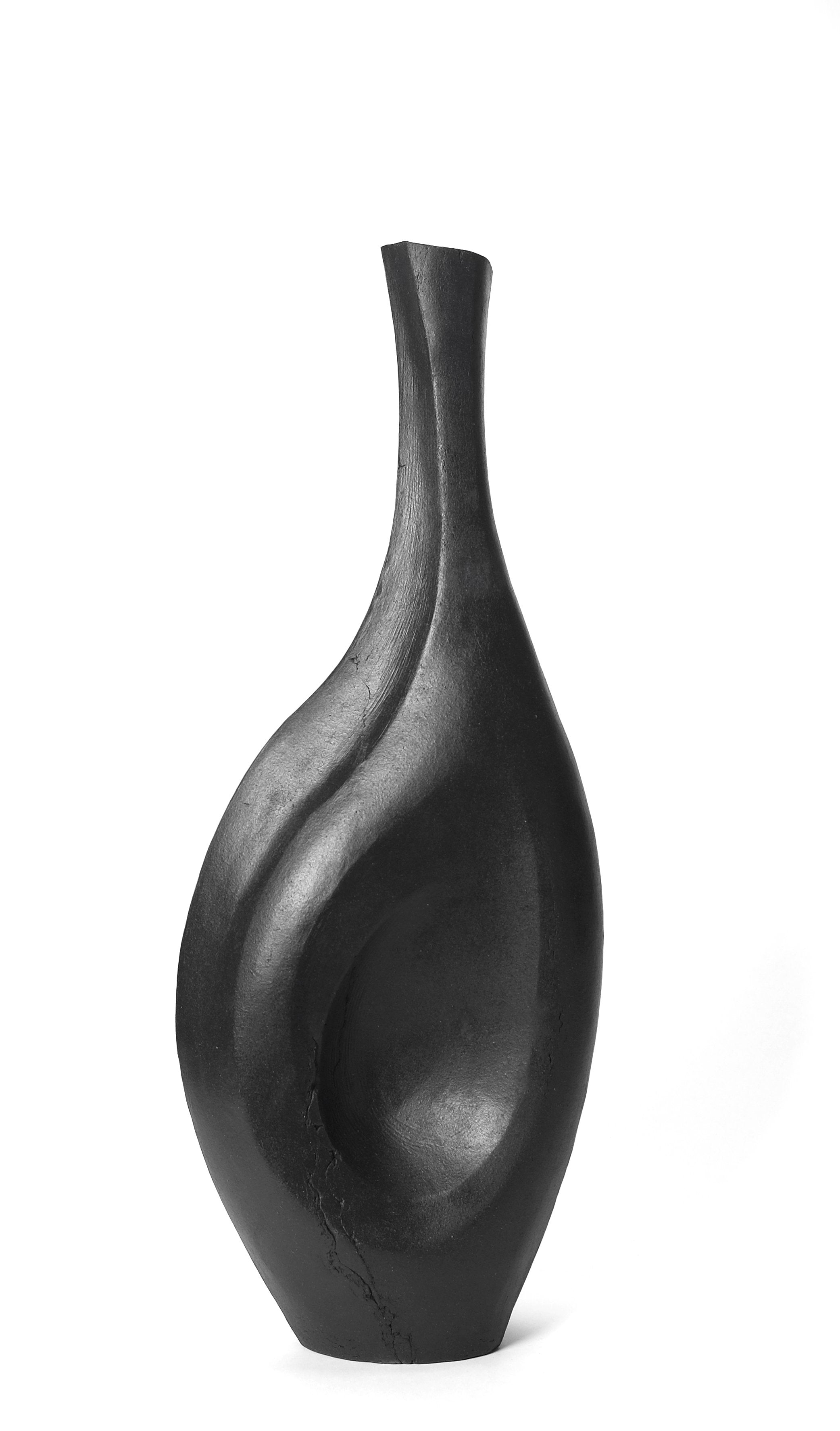 Waizu - Mid Century Modern Vessel in Black Stoneware — detail view