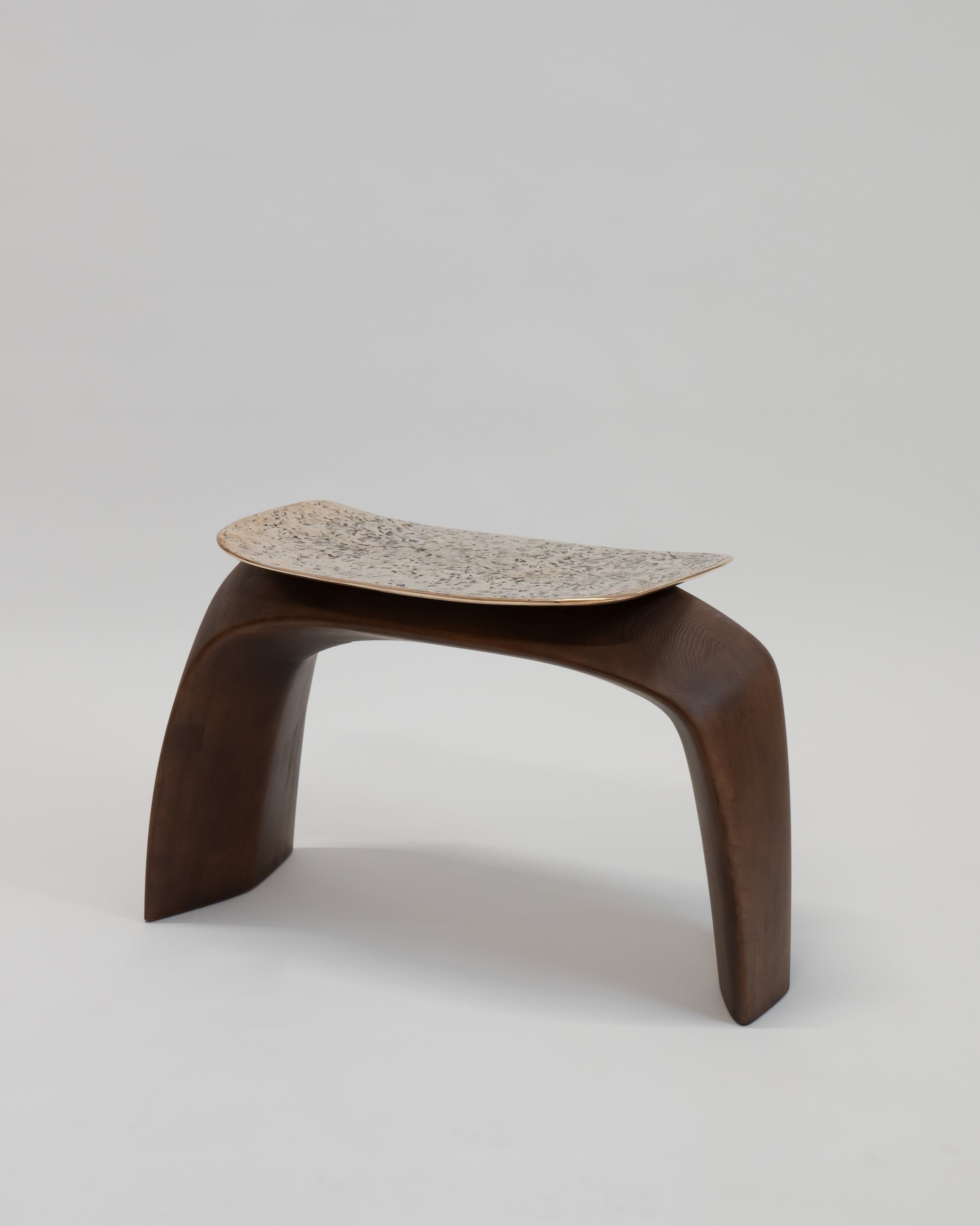 BAYOU V1 stool in carved solid wood with cast bronze seat
