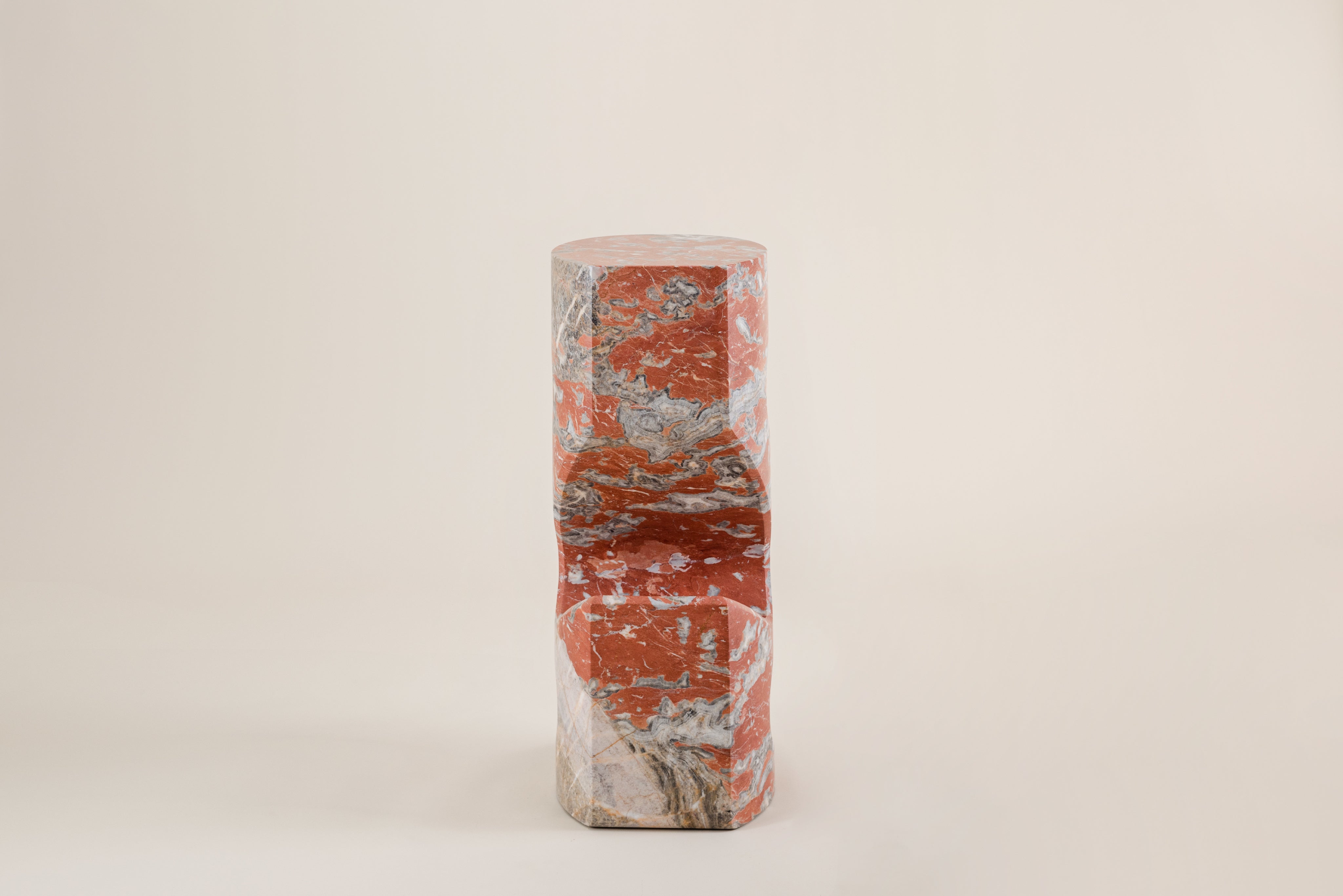 Tobo Side Table — front view of red marble design