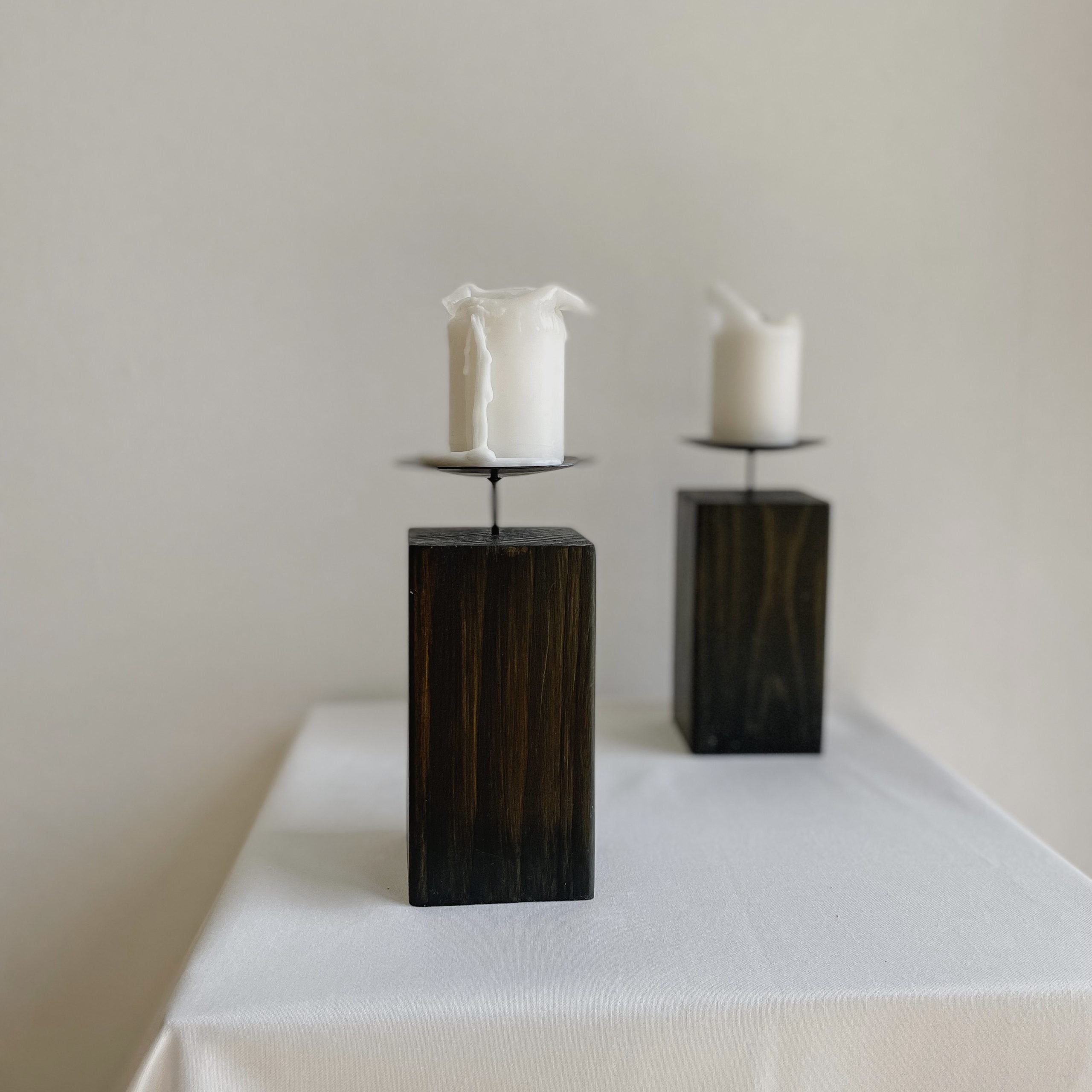 Pair of Wooden Candle Holders — lifestyle setting