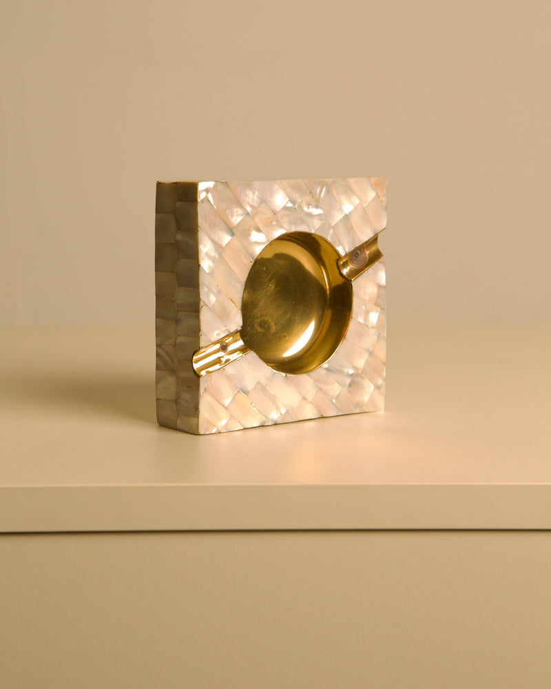 Art Deco Ashtray in Mother-of-pearl and Brass, 1930s by Treaptyque | The Oblist — vintage mother-of-pearl design
