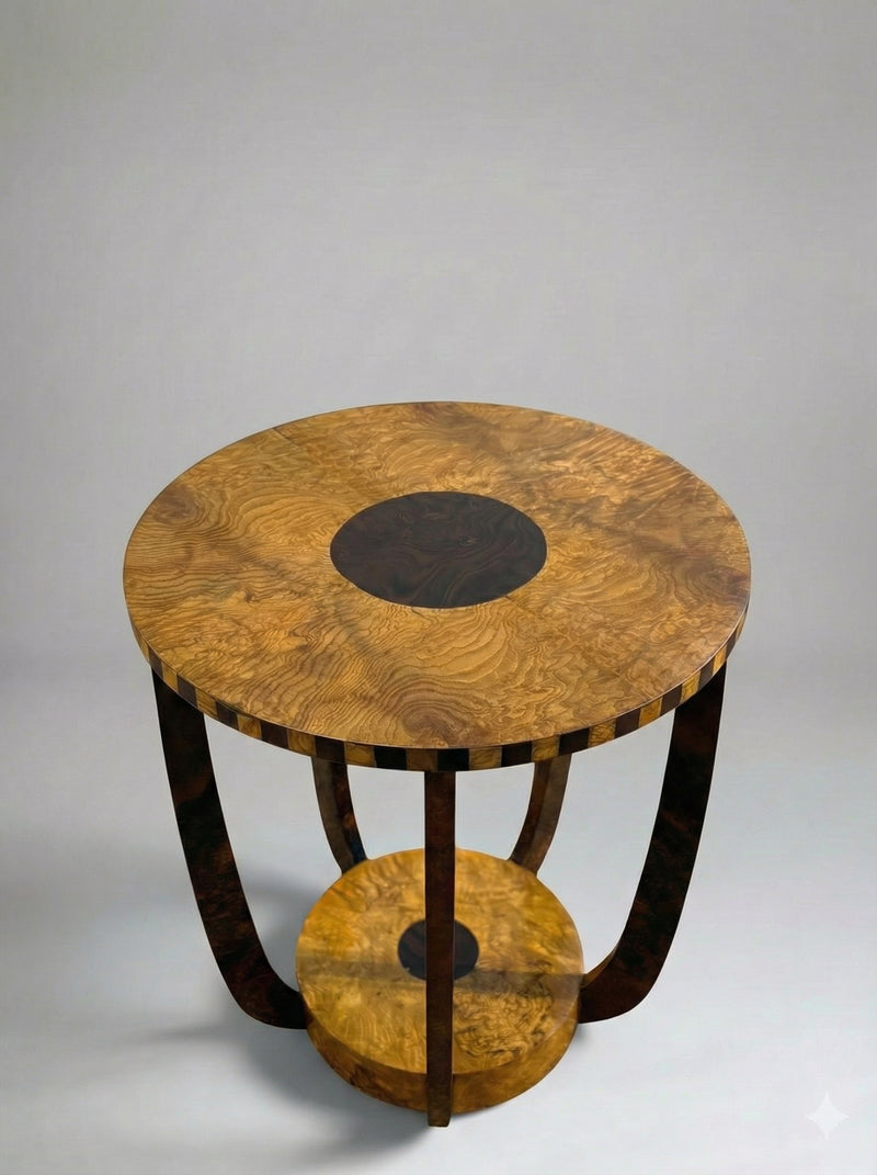 Roman' Burl Side table — top view highlighting circular burl wood design