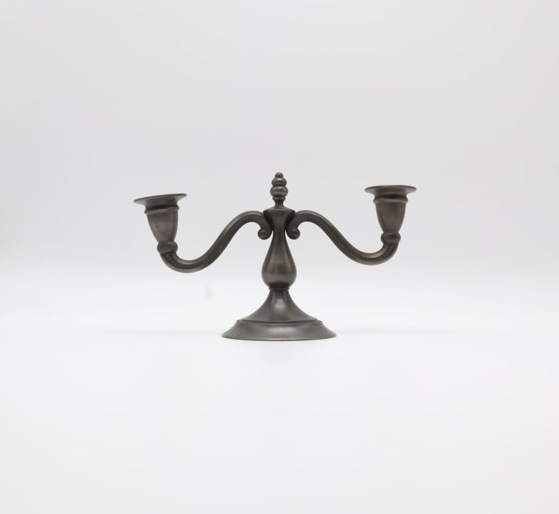 Mid-Century Pewter 3-Arm Candelabra by Royal Holland Daalderop – Netherlands (1950s–1960s) — detail view