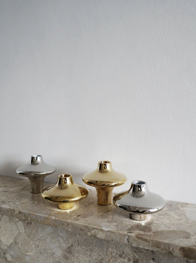 Doublet Candleholder - Large - Gold — close-up on gold finish against marble surface