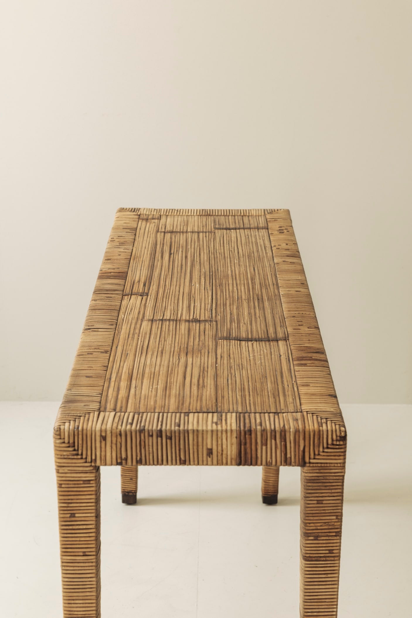 Exceptional French Rattan Wrapped Console Table, 1970s — alternate view