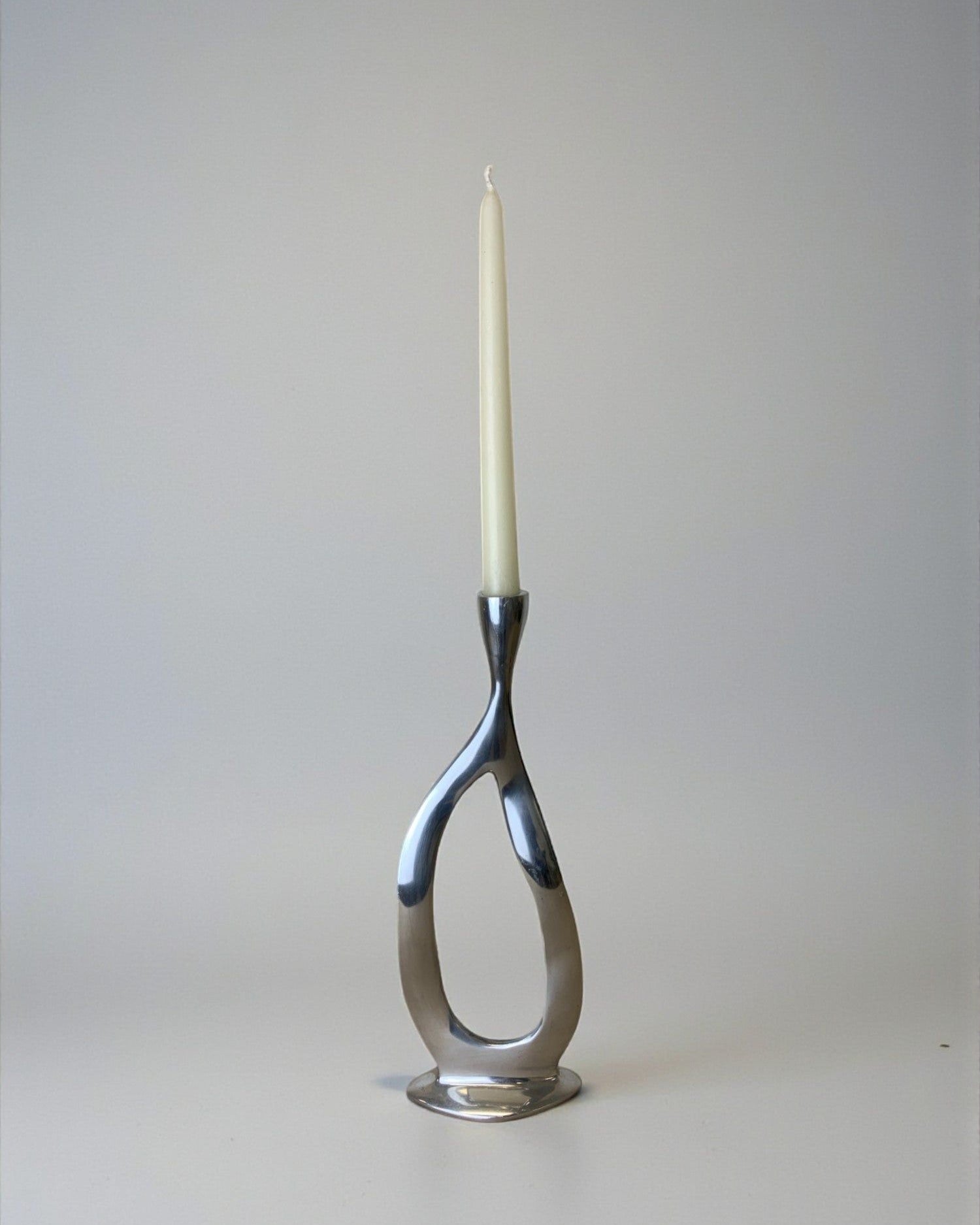 Biomorphic Candleholder, Aluminum, Spain, Circa 1970s by Malamar Studio | The Oblist — metallic finish, vintage design