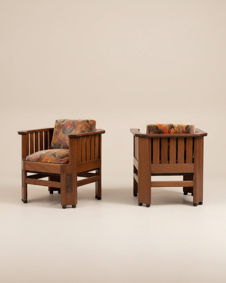 Pair of Amsterdam School Walnut Armchairs, Netherlands, c. 1930 by Introverso | The Oblist