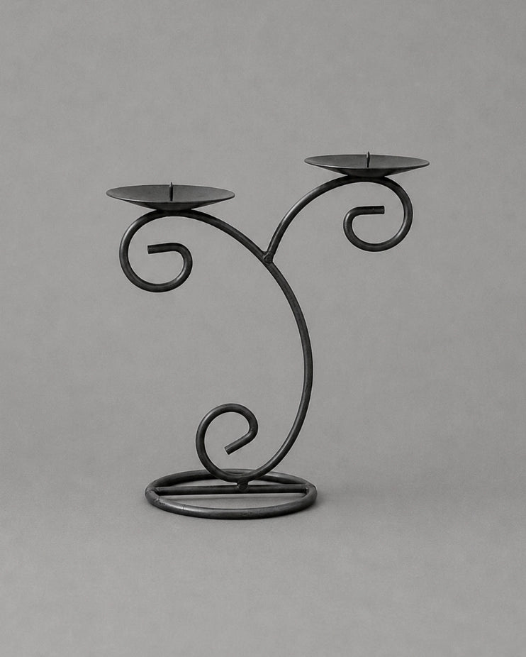 1980s French Vintage Wrought Iron Candelabra Holder — lifestyle setting