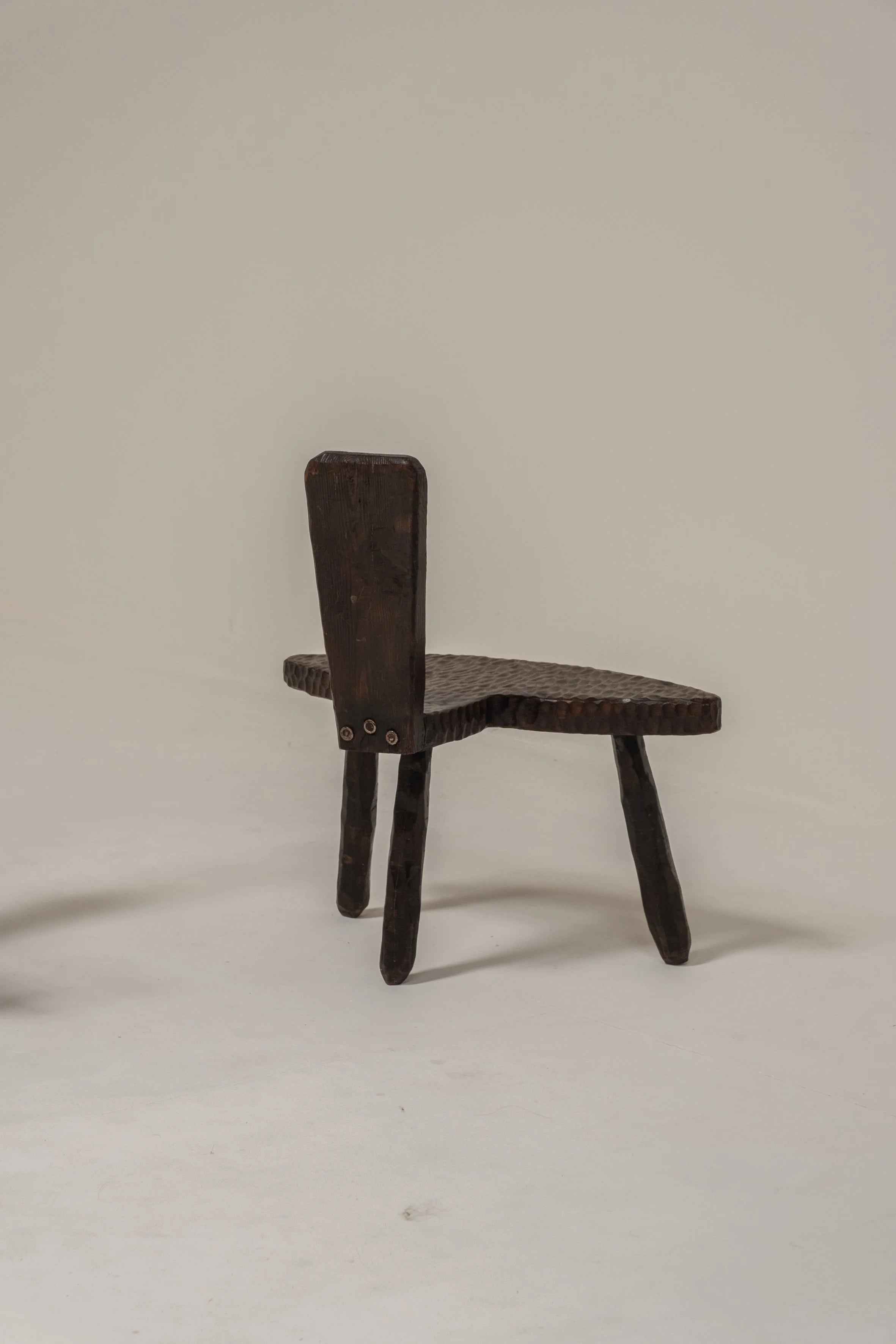 Pair of Hand-Carved Brutalist Wooden Chairs, France, 1950s — alternate view