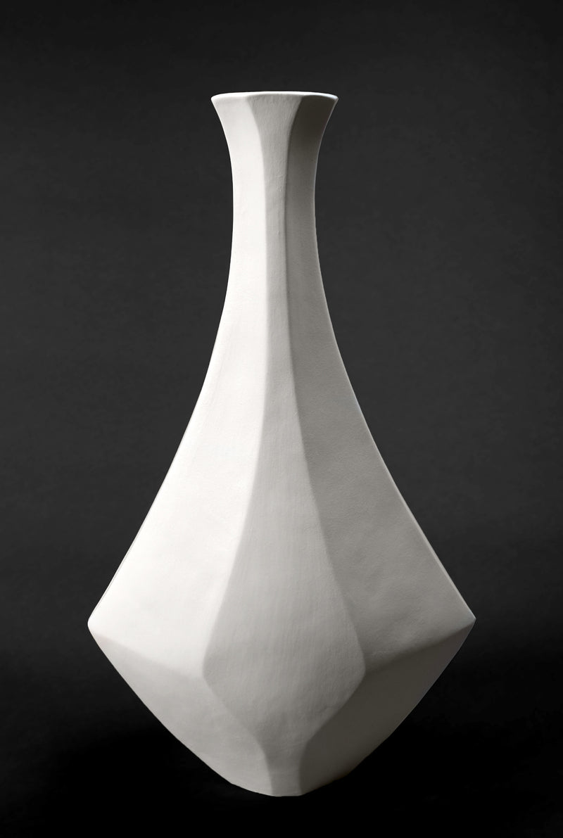 Mid-Century Modern Ceramic Vessel in White Clay – Diamond by Beverly Morrison - Sculptor | The Oblist