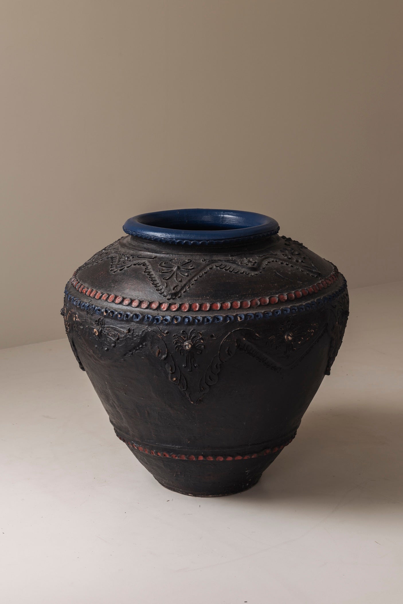 Monumental Ceramic Vase from French, 1950s — angled view highlighting textured black surface