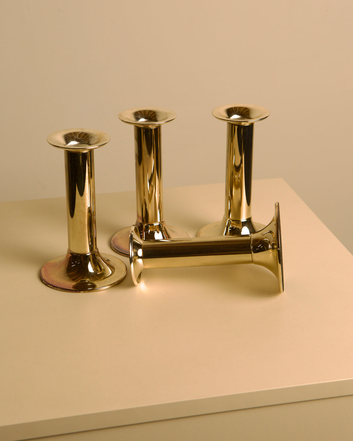 Set of 4 Italian silvered metal candle holders, 1970s — alternate view