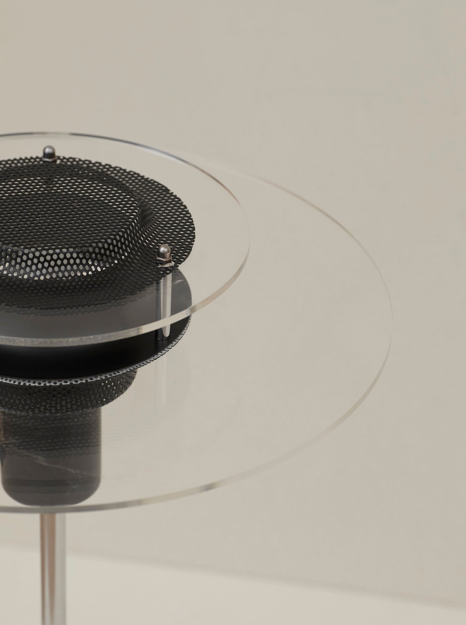 Postmodern Ikea Cirkle Table Lamp C. 1990 — top view of black mesh shade