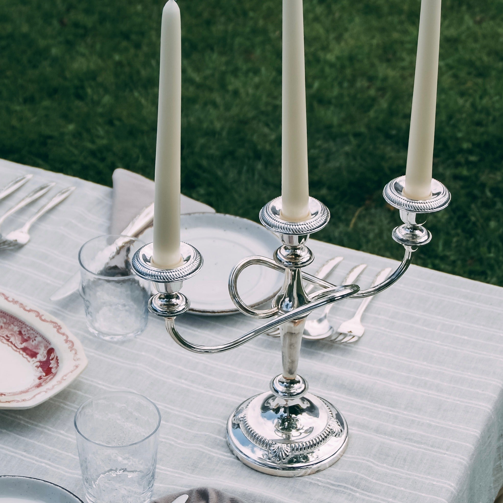 Three-armed Silver Candelabra — close-up