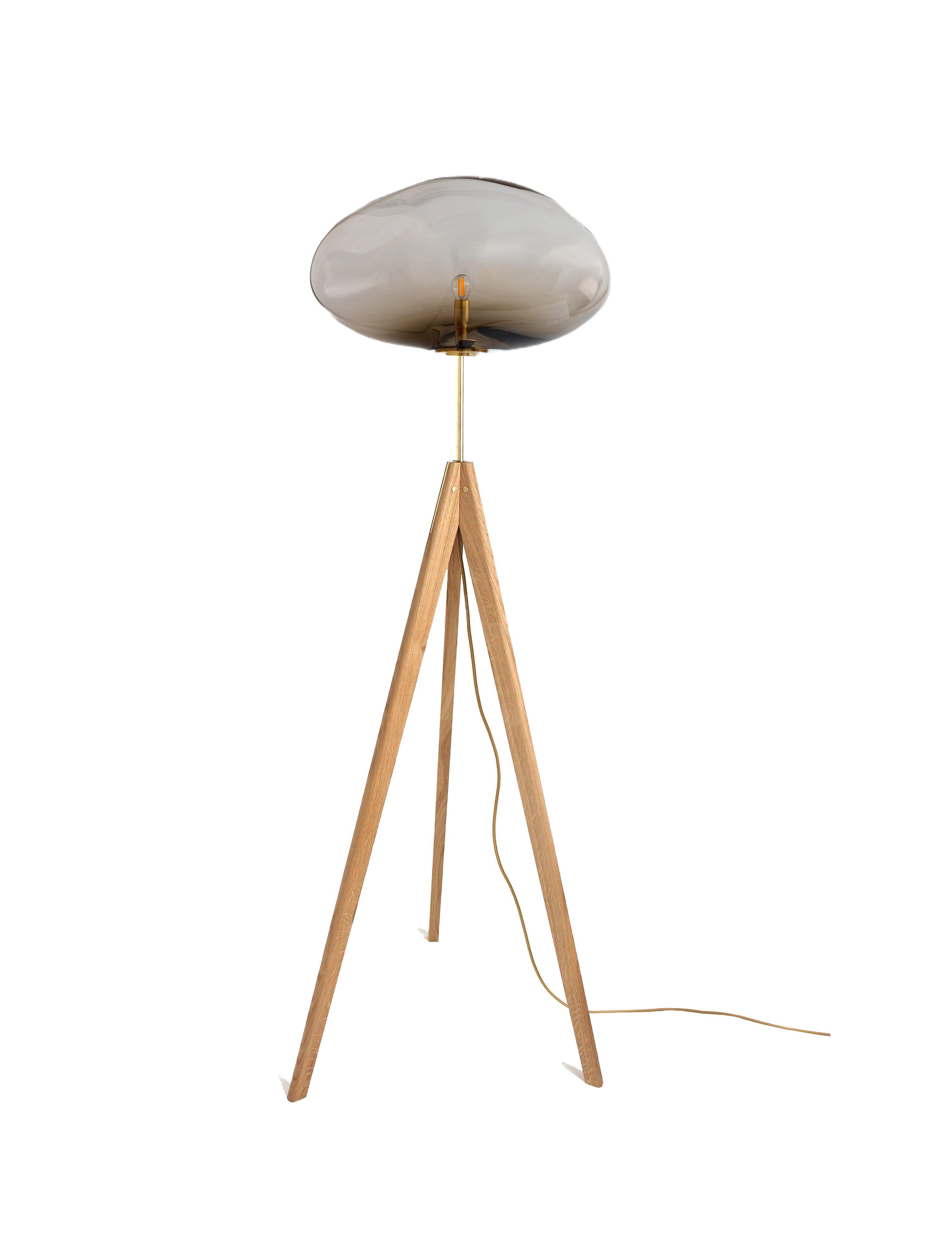 STATIX Floor Lamp — back view of wooden tripod legs