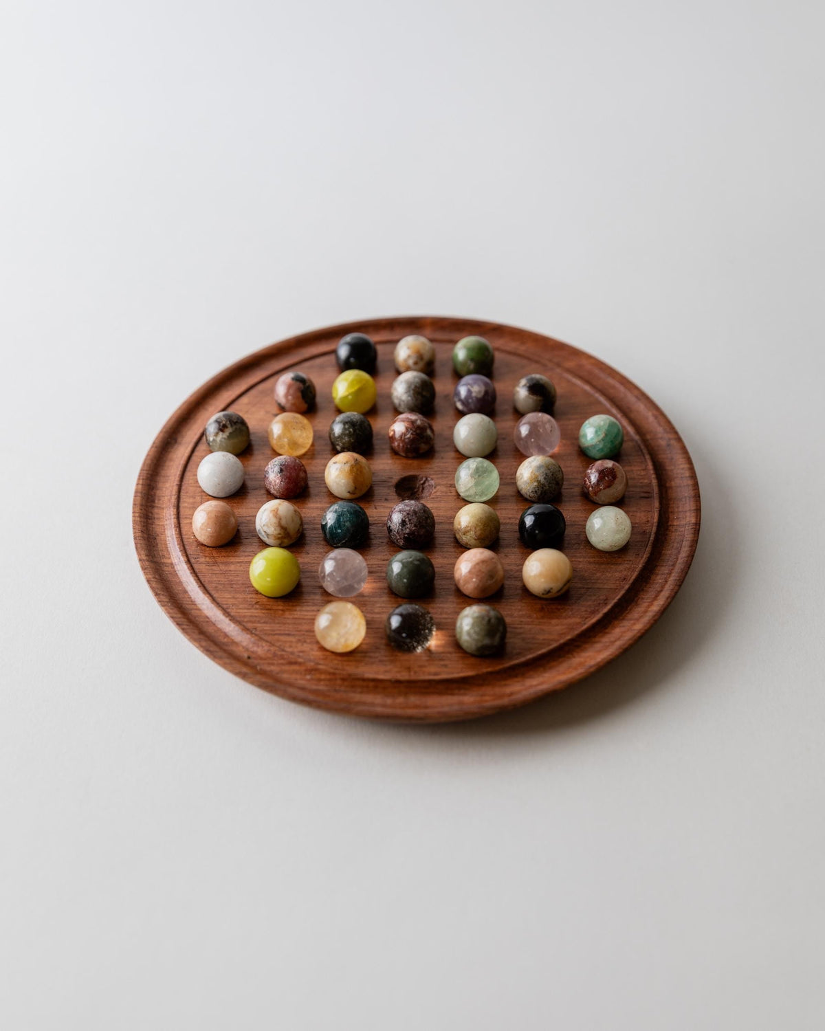 Vintage 1960s Solitaire Board Game, Wooden Game Board with Stone Marbles, Classic Strategy Game, Mid Century Table Game, Timeless Gift Idea — in context