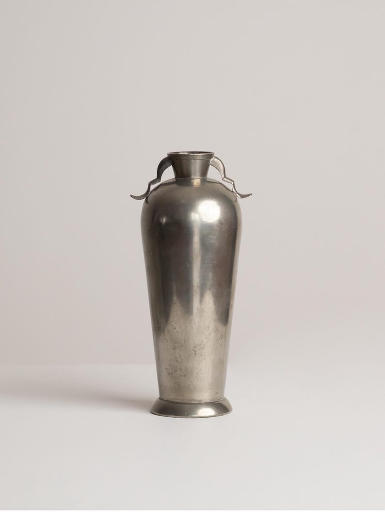Vintage Art Deco Pewter Amphora Vase – 1930s Classical Revival Metal Urn by Studio Ecubed | The Oblist