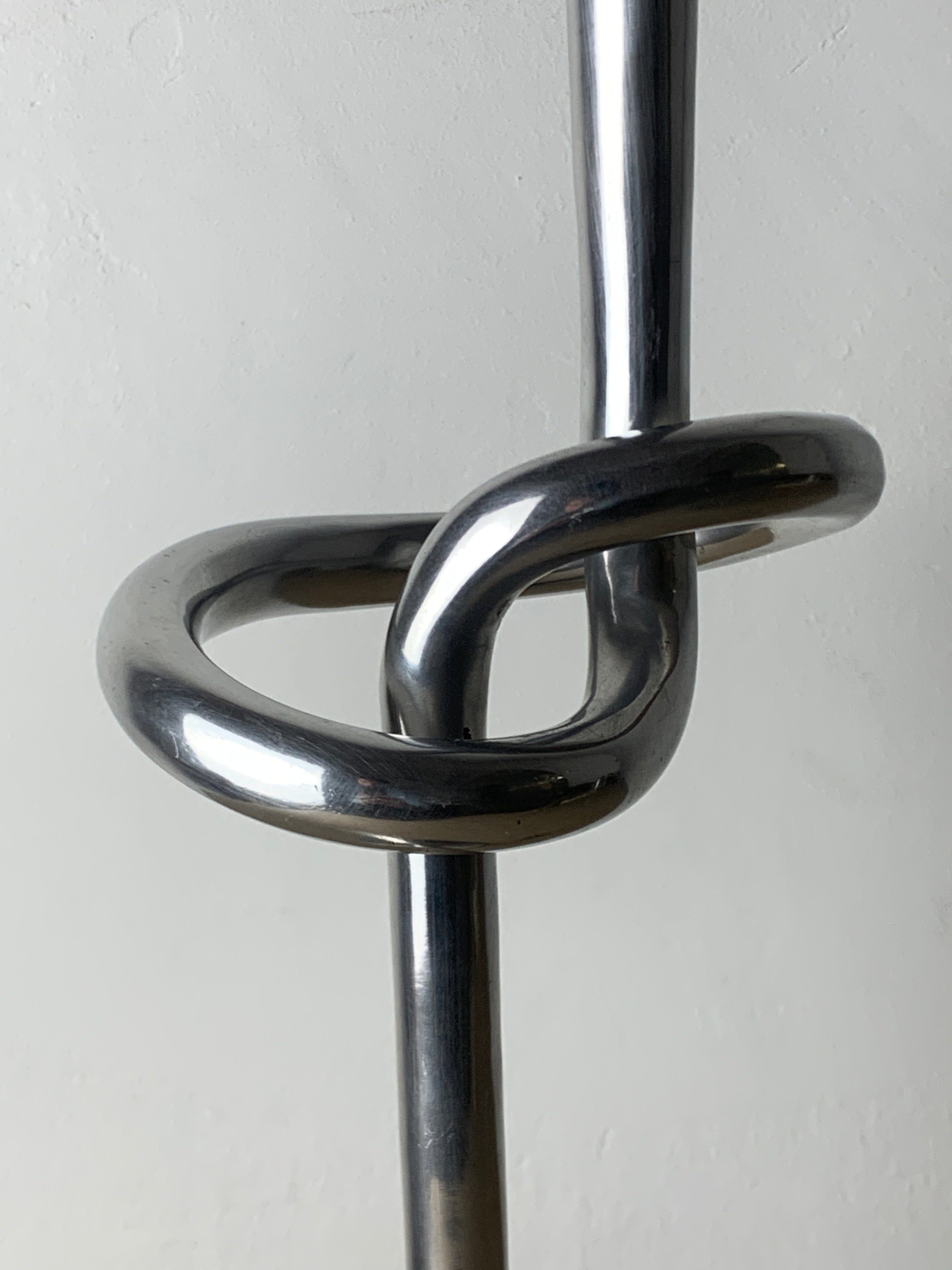 XL knotted candlestick in Solid aluminum, Italy, 1980 — detail view