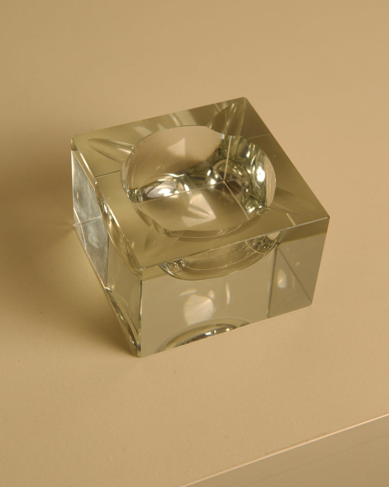 Square Italian Crystal Ashtray, 1960s — close-up showing clear crystal material