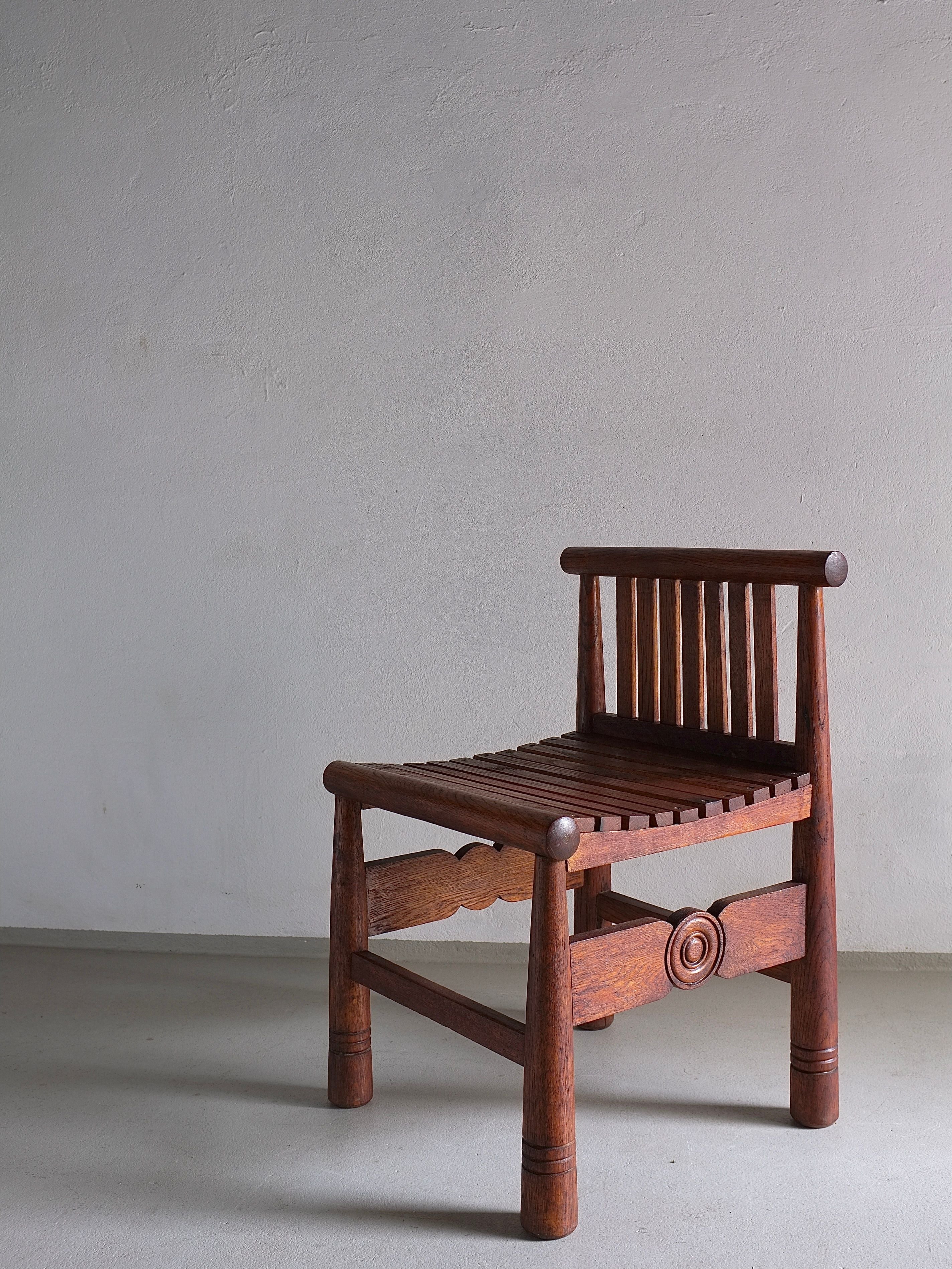 Carved Oak Low Back Chair | France | 1960s — view 11
