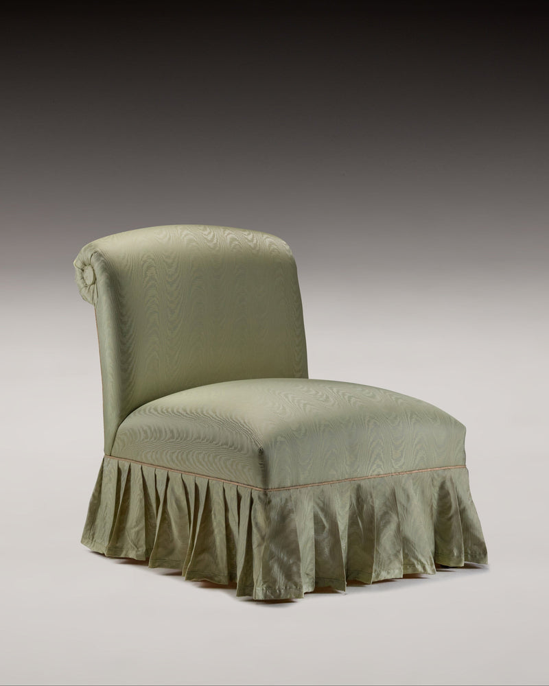 HESTIA SLIPPER CHAIR by CC Moulton | The Oblist — green upholstered fabric