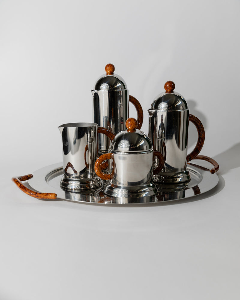 Vintage chrome coffee set with amber handles by INOXPRAN Italy