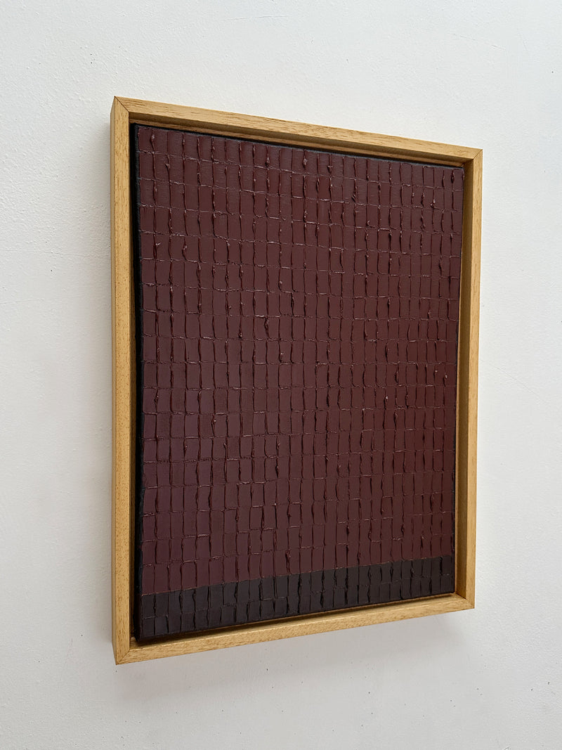 Textured umber abstract painting with geometric grid pattern