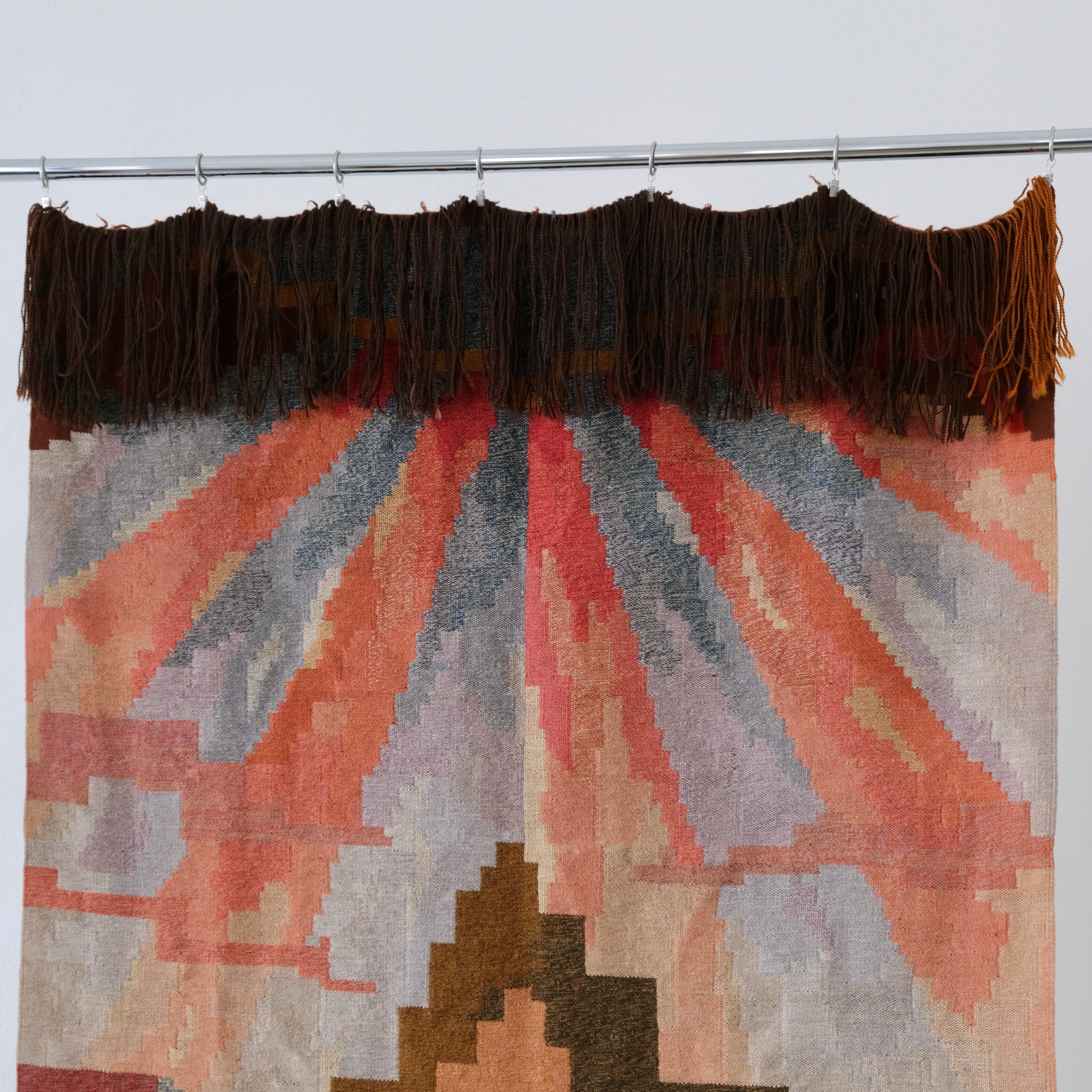 Carl Edvin Svensson Wool Wall Tapestry, Sweden, 1930s — side angle showing colorful geometric patterns