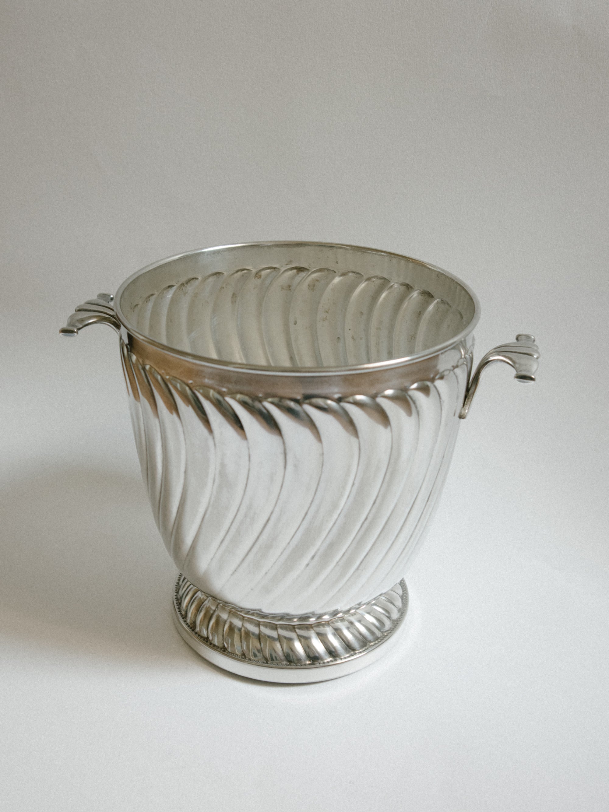 Italian Silver-Plated Ribbed Champagne Bucket, c. 1970s — detail view