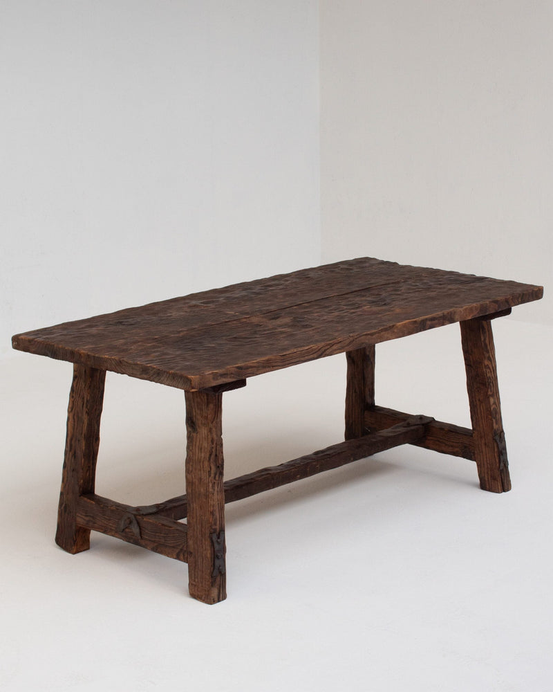 Brutalist Solid Wood Coffee Table by Malata Antwerp | The Oblist — handcrafted dark wood finish