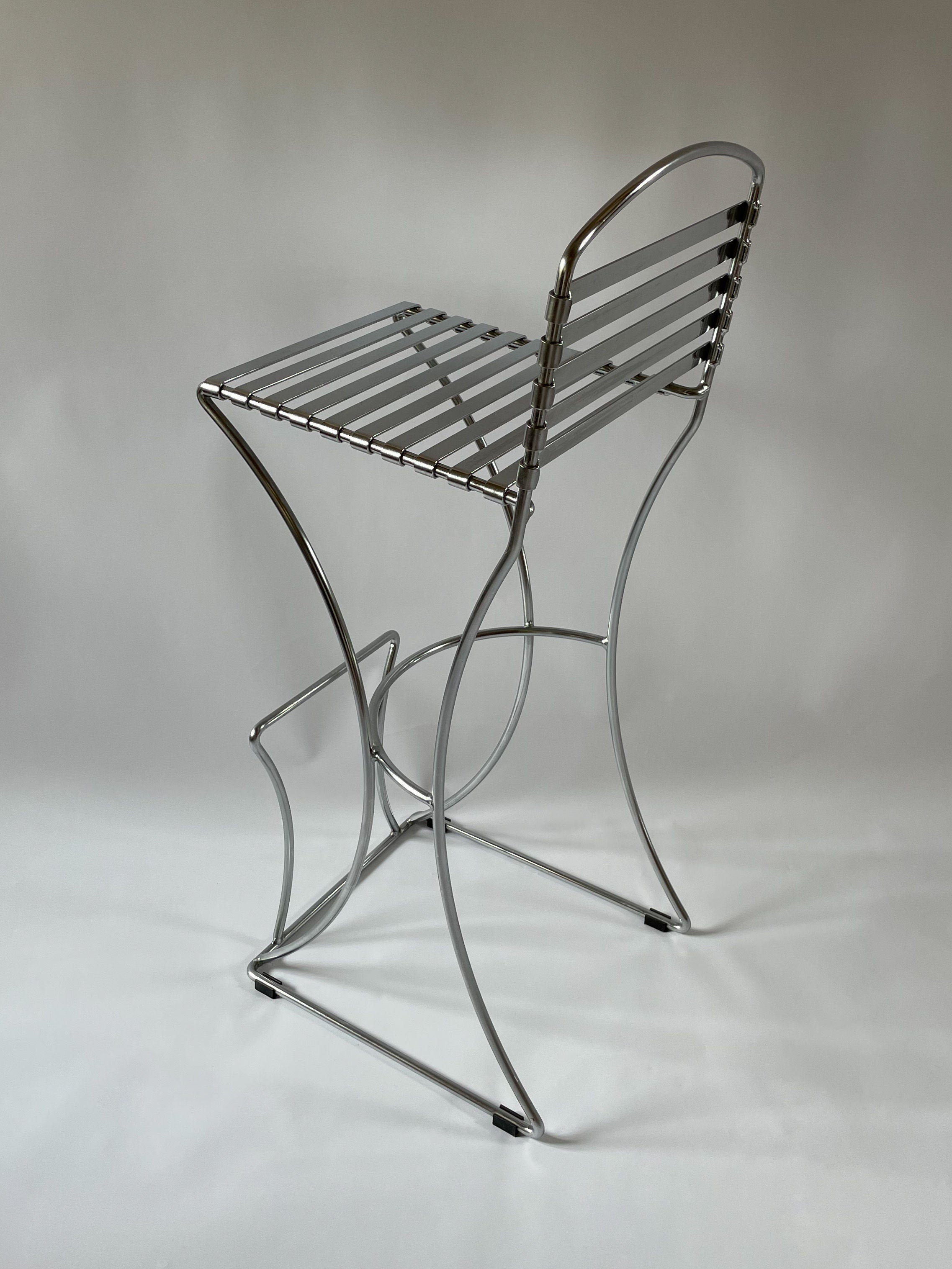 Stool By Till Behrens for Schlubach in Chrome and Steel — side angle showing chrome frame and slatted seat