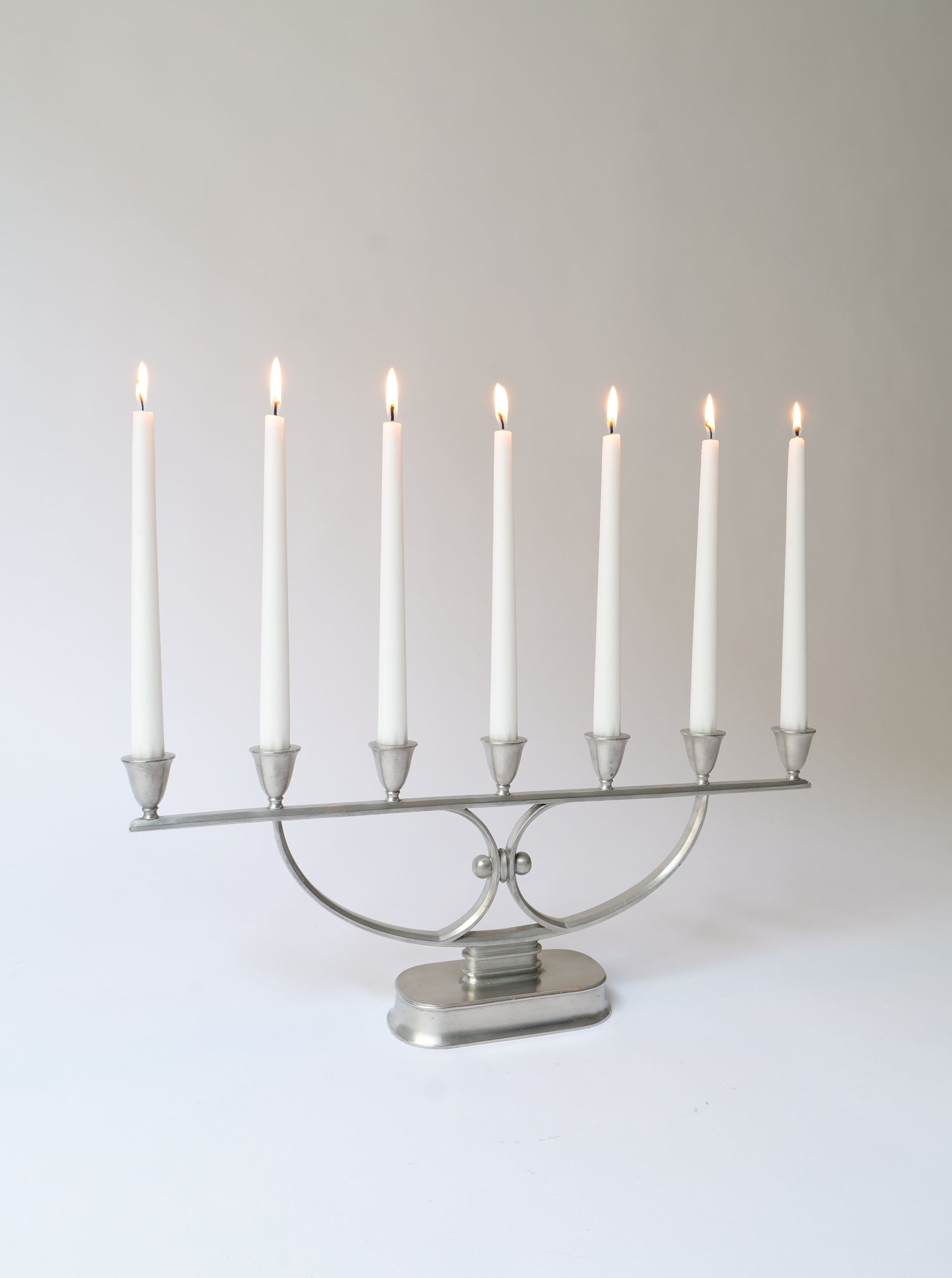 Just Andersen Candelabra 1930s — side angle showing polished metal finish