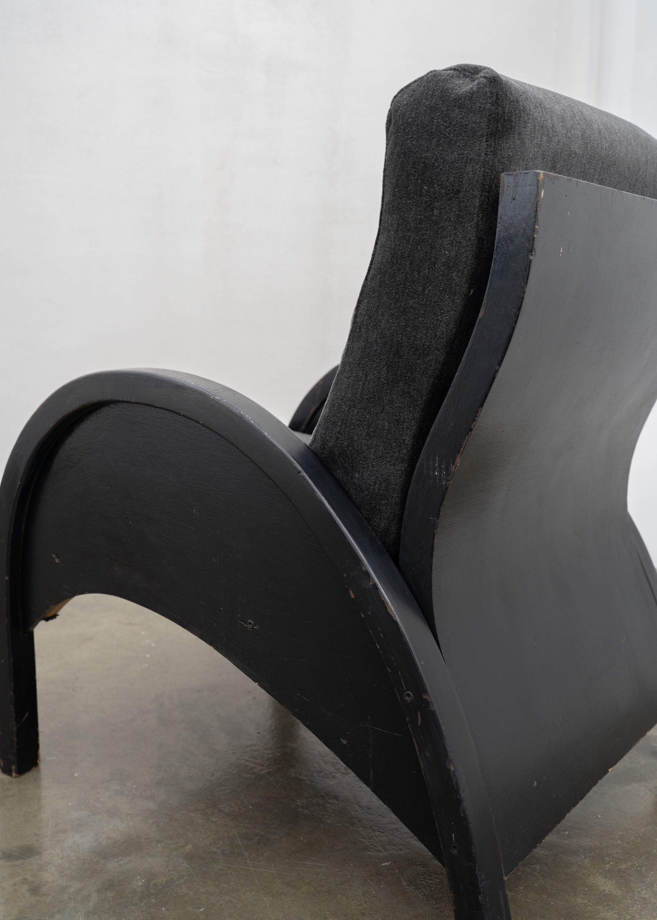 Modernist Armchairs, c.1950 — back view highlighting black wood frame