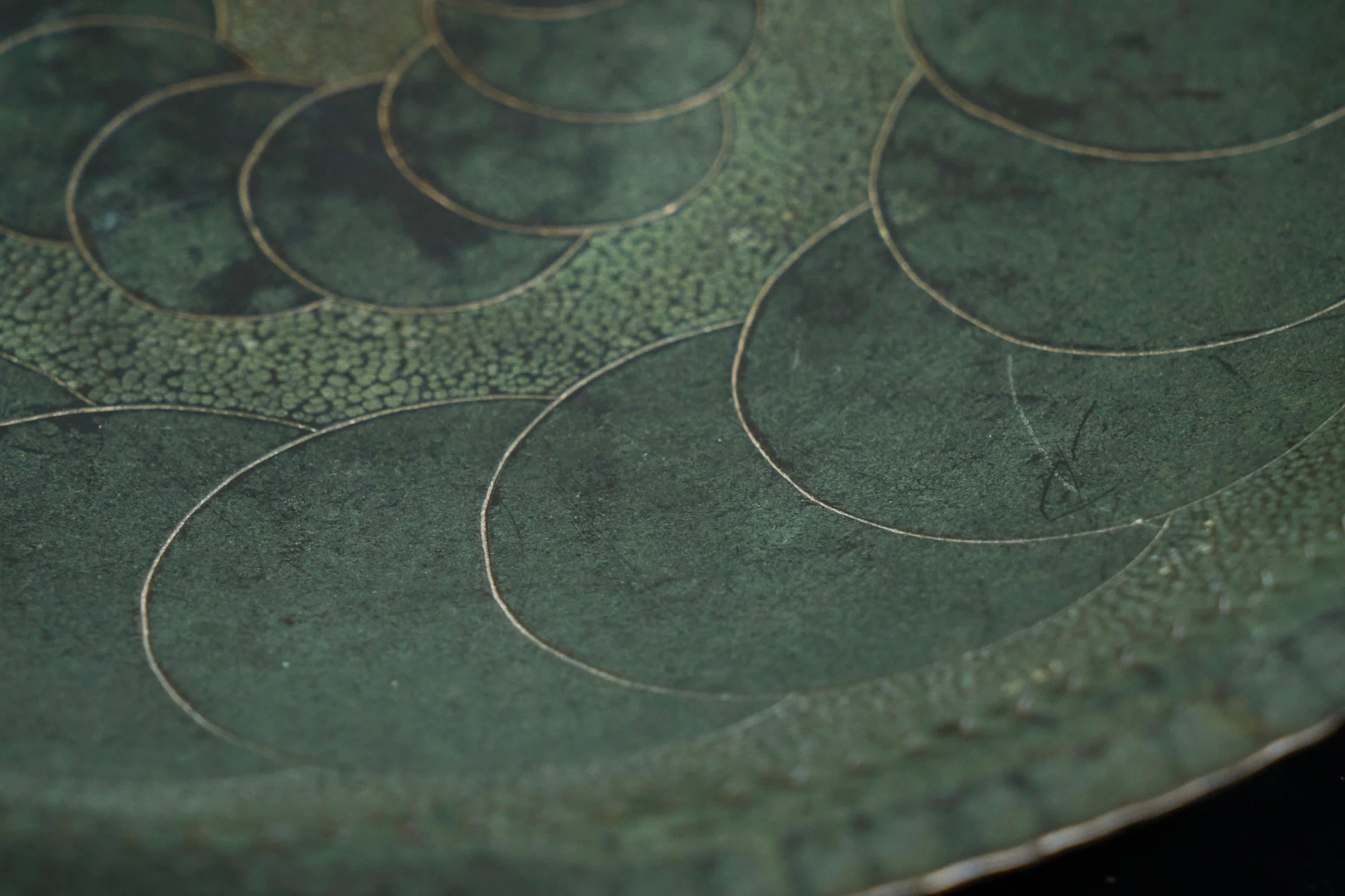 Hand Hammered Art Deco Centerpiece Bowl in Verdigris Patinated Copper 1930s — additional view